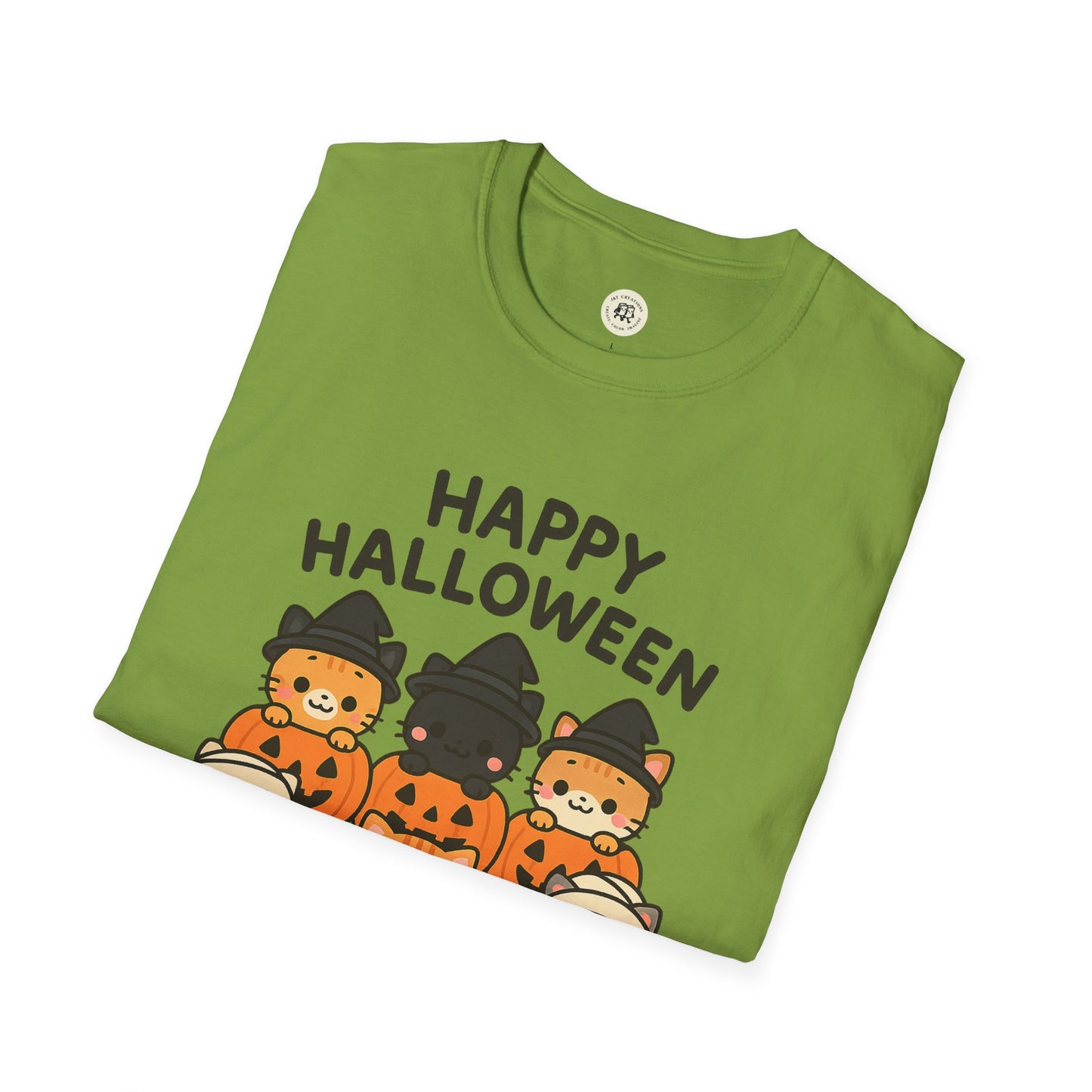 Halloween Pumpkin Graphic Tee with Cute Cats