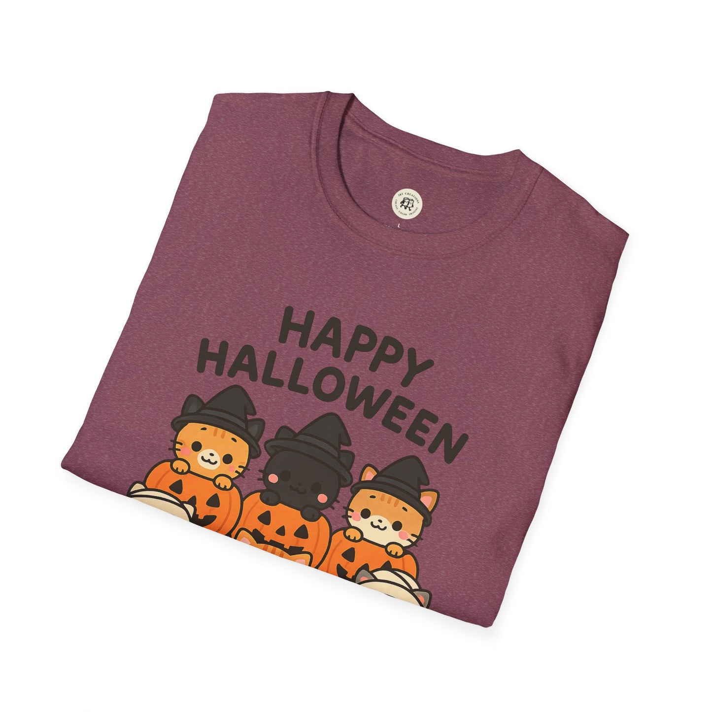 Halloween Pumpkin Graphic Tee with Cute Cats