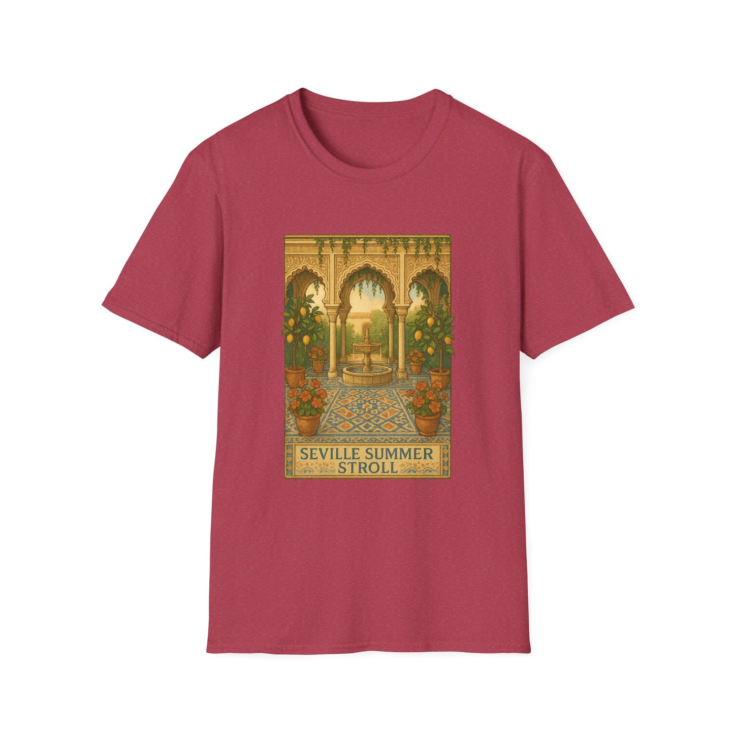 Seville Courtyard T-Shirt | Mediterranean Travel Shirt | Italy Greece Coastal Tee | Summer Graphic | Historic Style