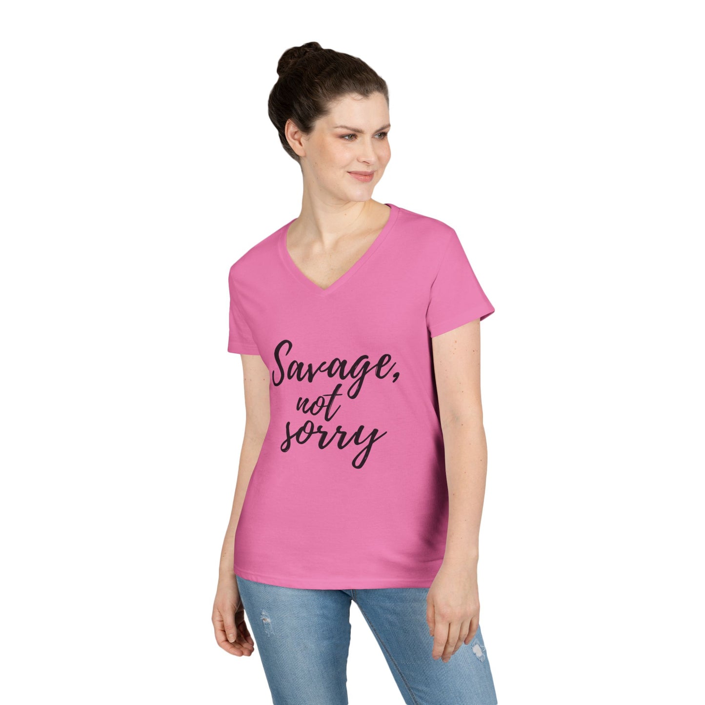 Savage V-Neck T-Shirt – Bold 'Savage, Not Sorry' Tee
