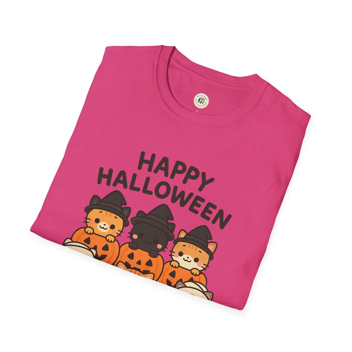 Halloween Pumpkin Graphic Tee with Cute Cats