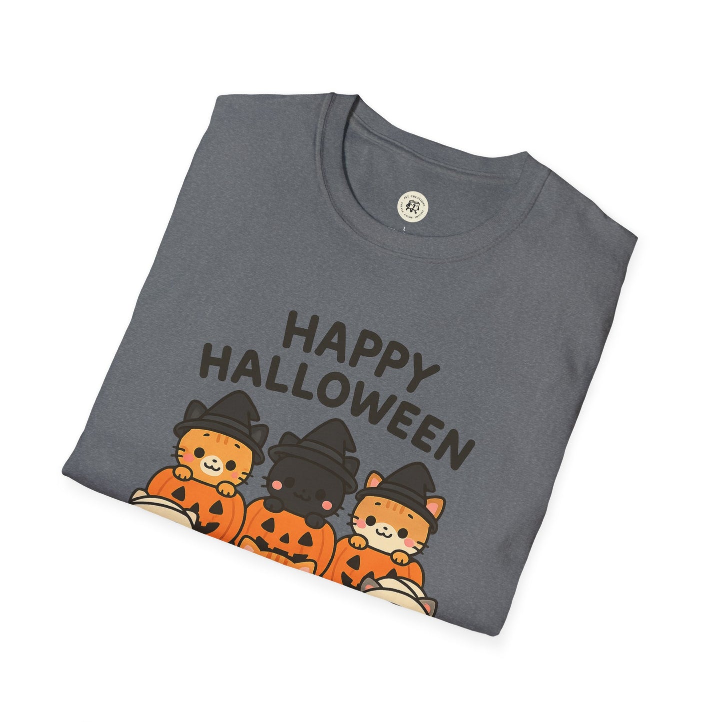 Halloween Pumpkin Graphic Tee with Cute Cats