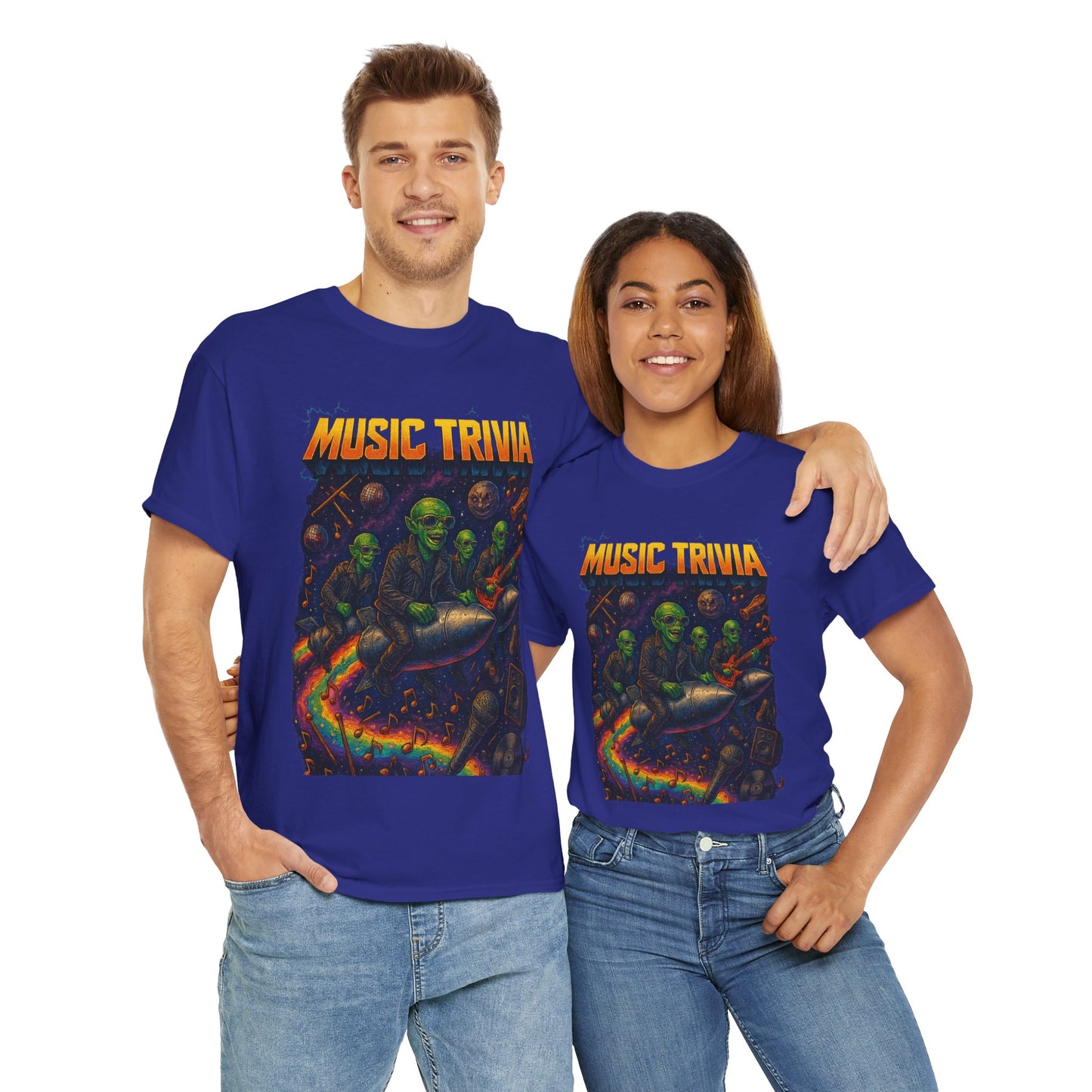Music Trivia T-Shirt with Retro Alien Band Design