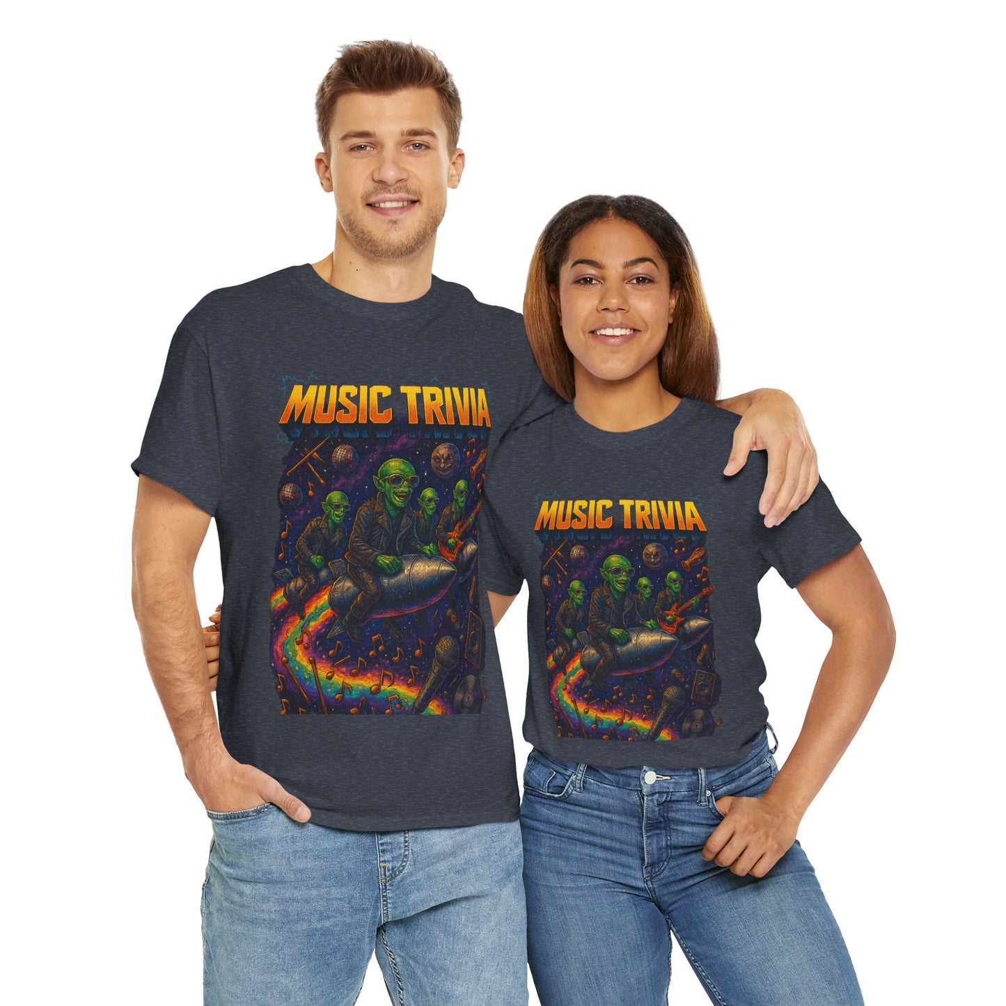 Music Trivia T-Shirt with Retro Alien Band Design