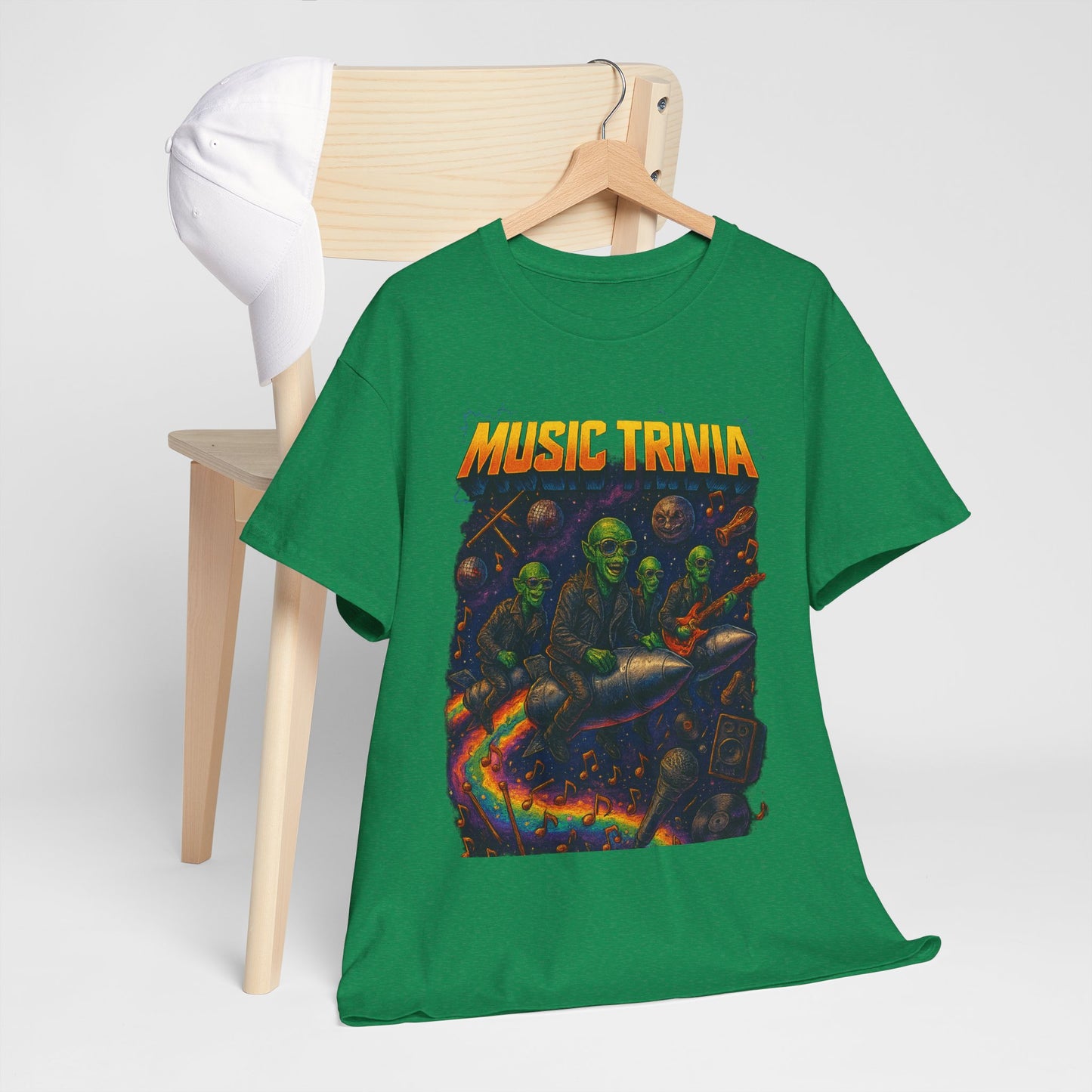 Music Trivia T-Shirt with Retro Alien Band Design
