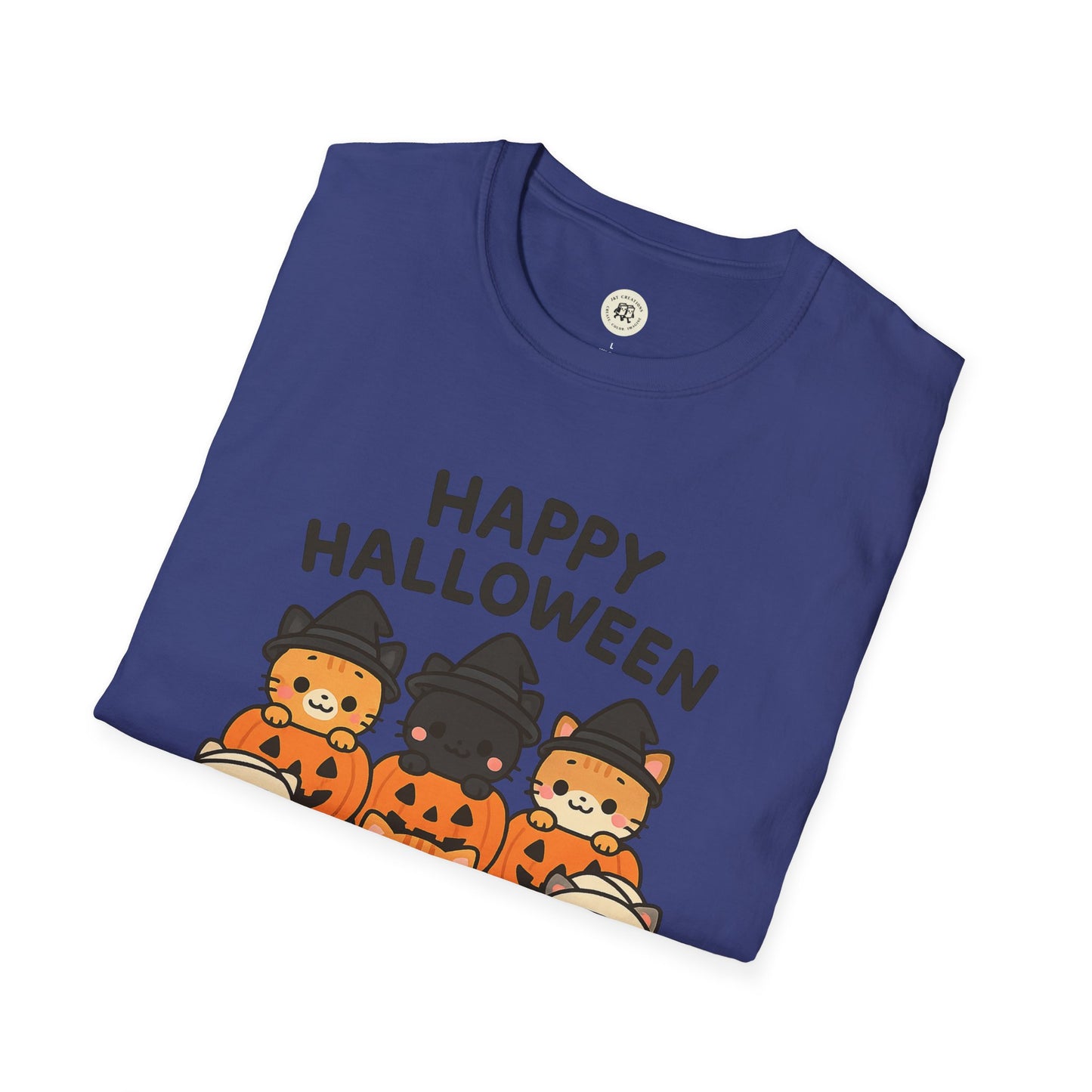 Halloween Pumpkin Graphic Tee with Cute Cats