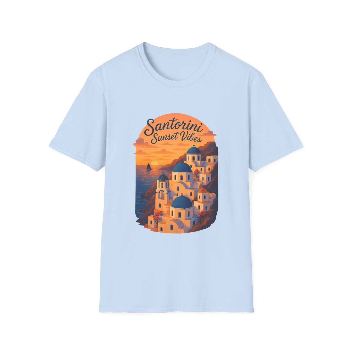 Santorini Sunset T-Shirt | Greece Mediterranean Travel Shirt | Greek Island Summer Tee | Coastal Graphic | Wanderlust Gift