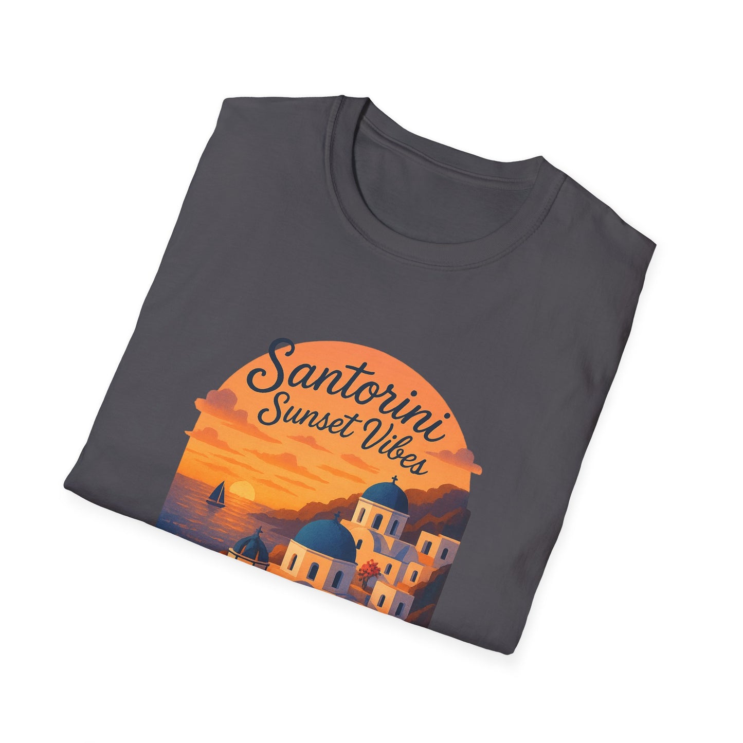 Santorini Sunset T-Shirt | Greece Mediterranean Travel Shirt | Greek Island Summer Tee | Coastal Graphic | Wanderlust Gift