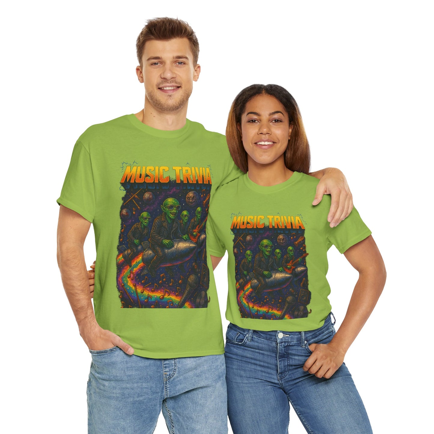 Music Trivia T-Shirt with Retro Alien Band Design