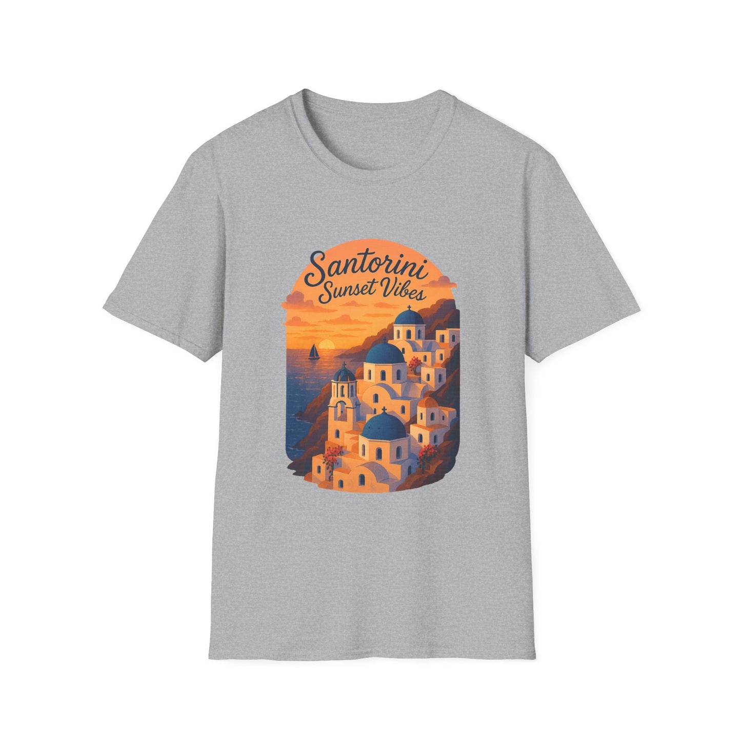 Santorini Sunset T-Shirt | Greece Mediterranean Travel Shirt | Greek Island Summer Tee | Coastal Graphic | Wanderlust Gift