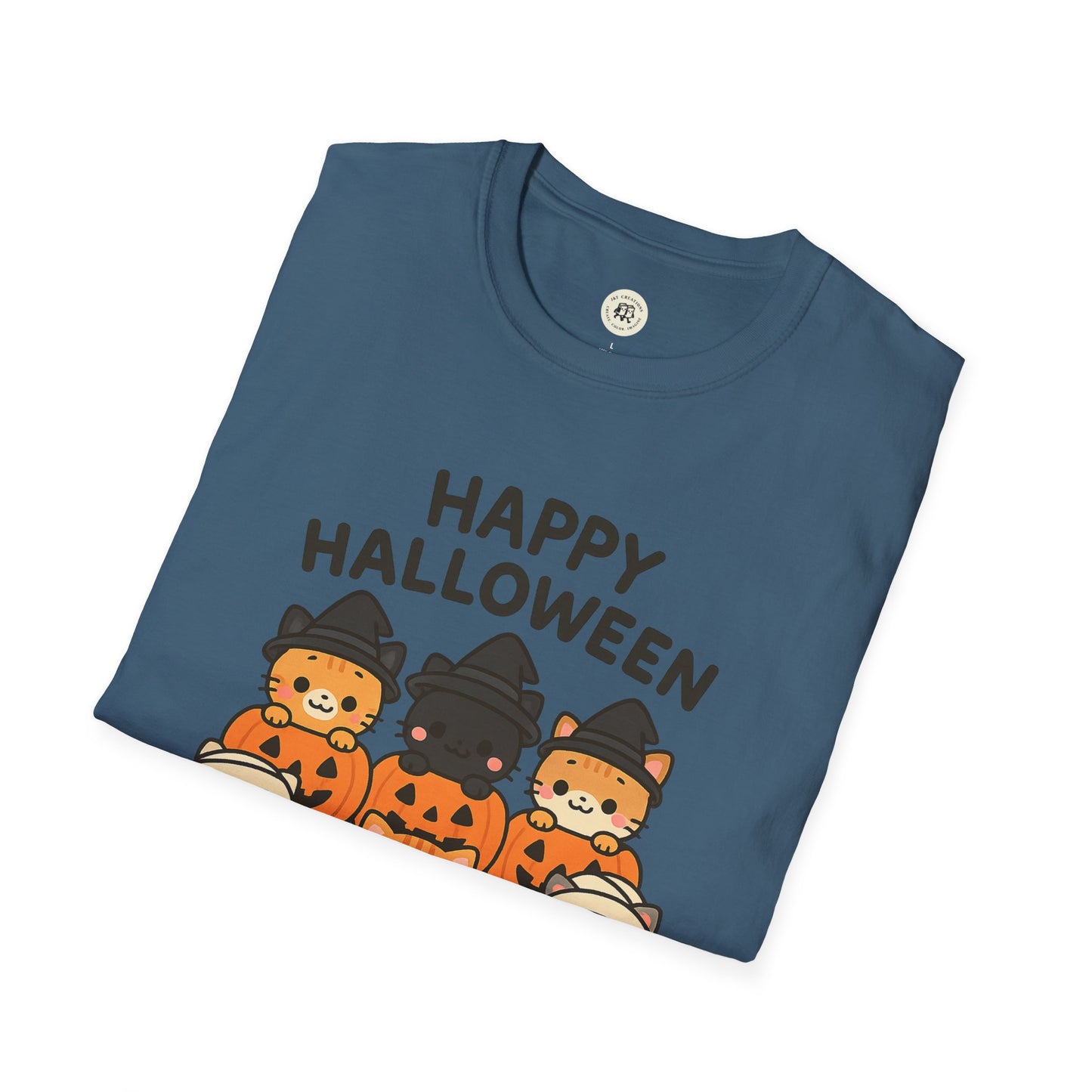 Halloween Pumpkin Graphic Tee with Cute Cats