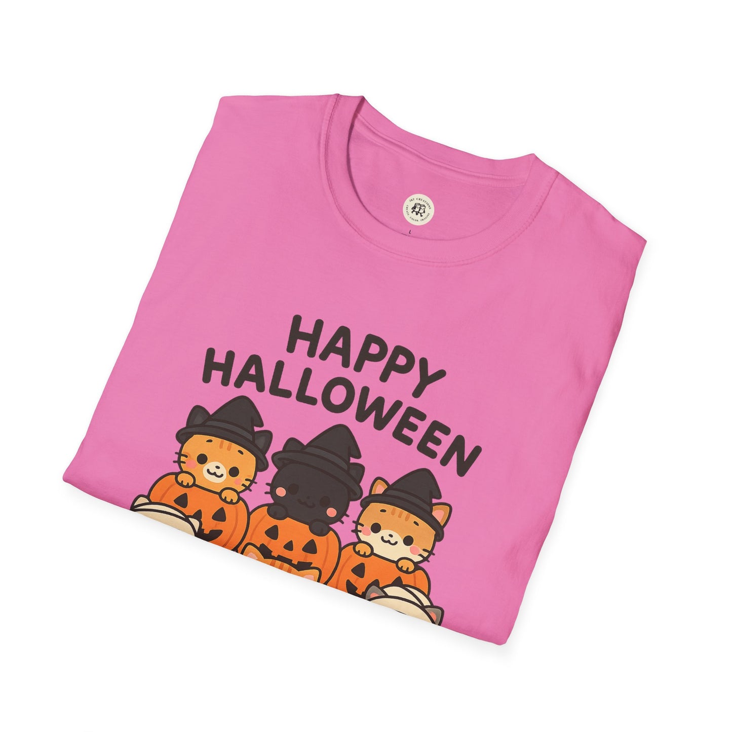 Halloween Pumpkin Graphic Tee with Cute Cats
