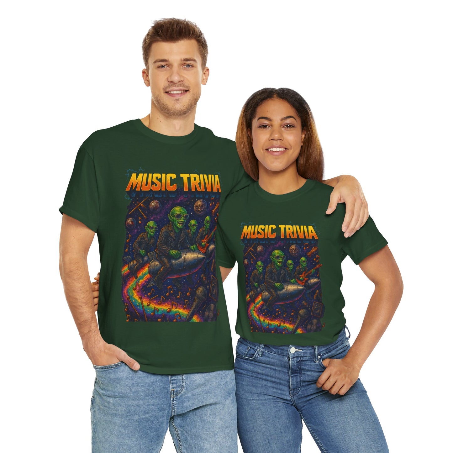 Music Trivia T-Shirt with Retro Alien Band Design