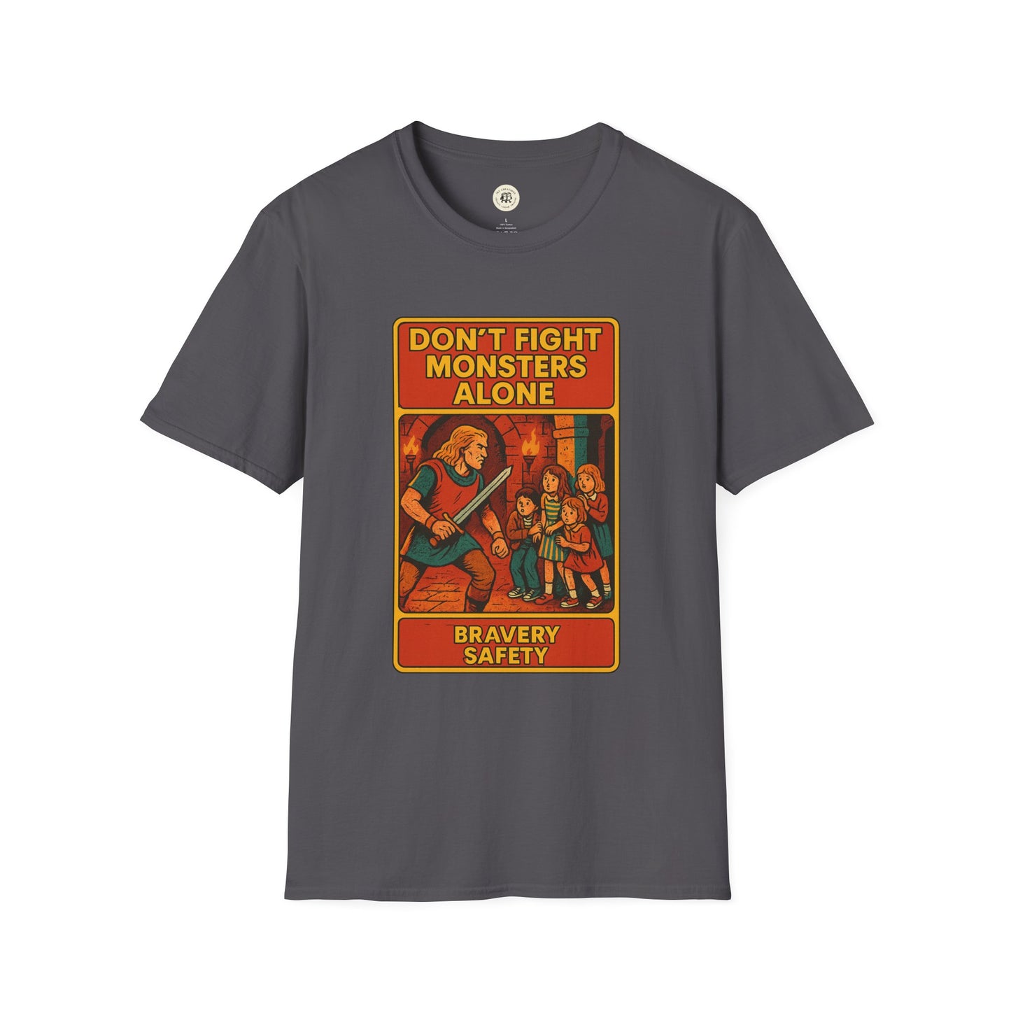 Printify gray Beowolf bravery t-shirt with vintage style graphic and motivational text
