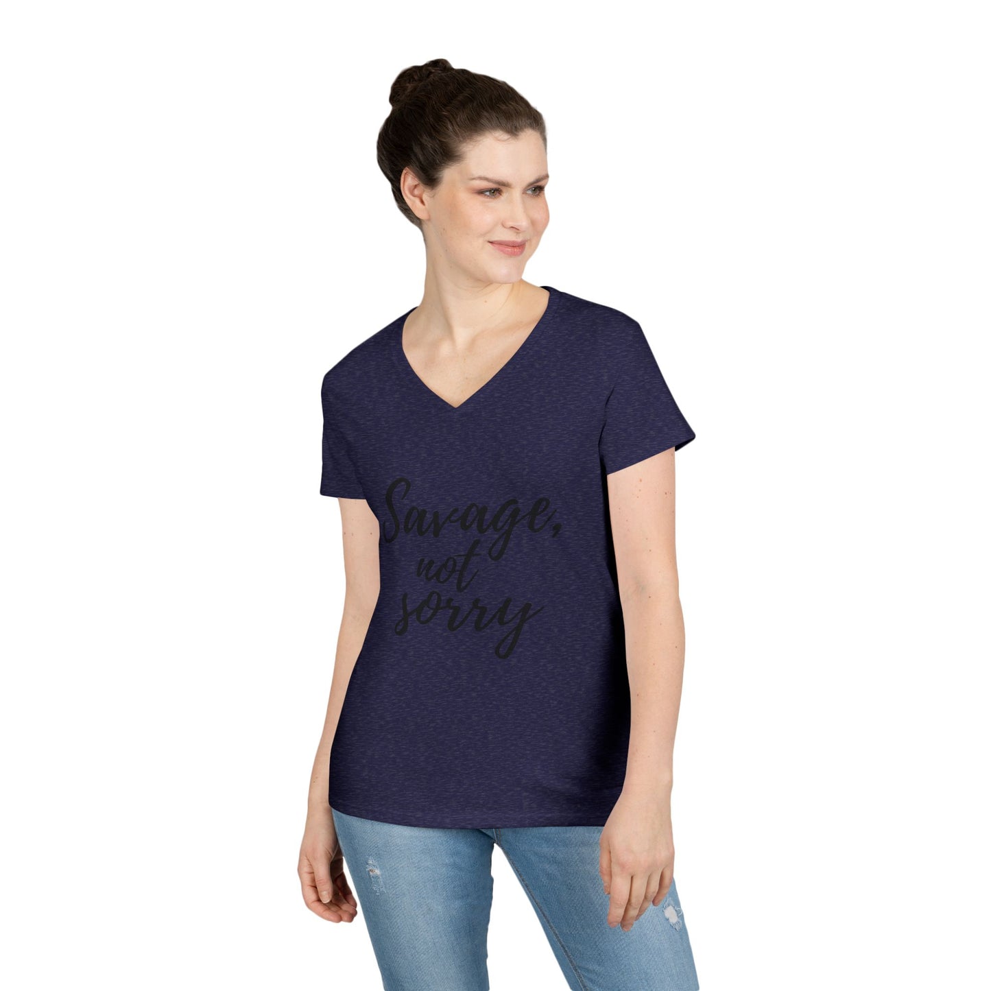 Savage V-Neck T-Shirt – Bold 'Savage, Not Sorry' Tee