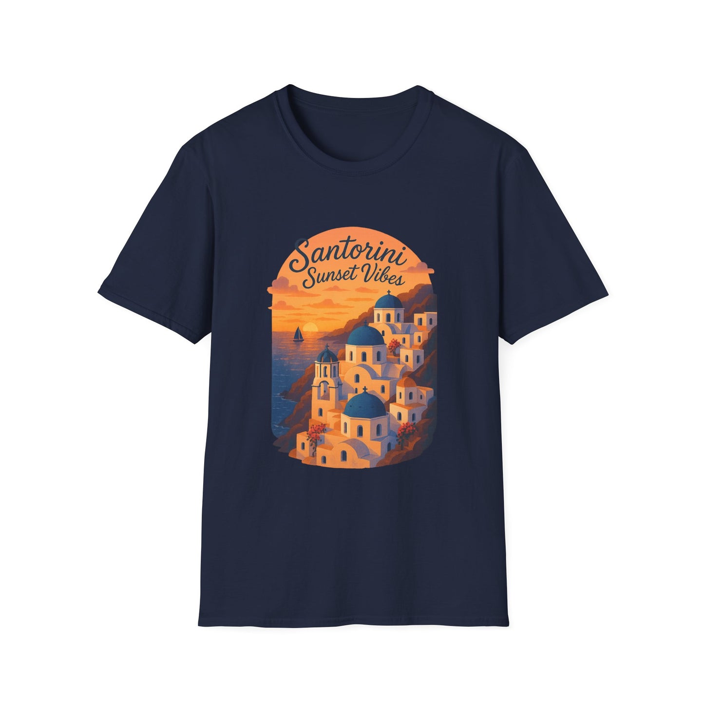 Santorini Sunset T-Shirt | Greece Mediterranean Travel Shirt | Greek Island Summer Tee | Coastal Graphic | Wanderlust Gift