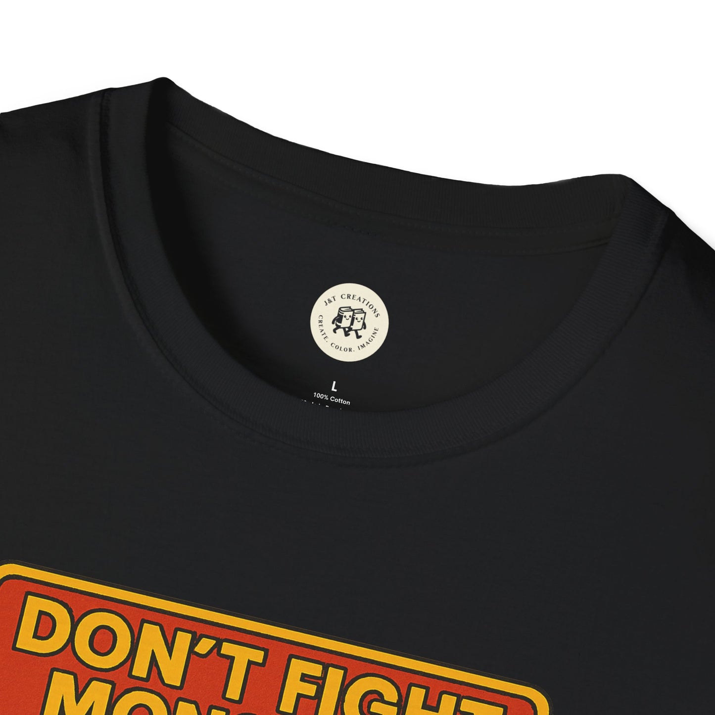 Black Beowolf bravery t-shirt from Printify featuring bold yellow and red text design on cotton fabric