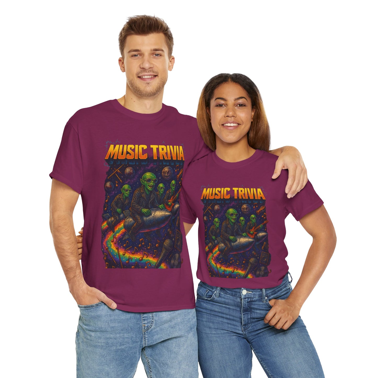 Music Trivia T-Shirt with Retro Alien Band Design