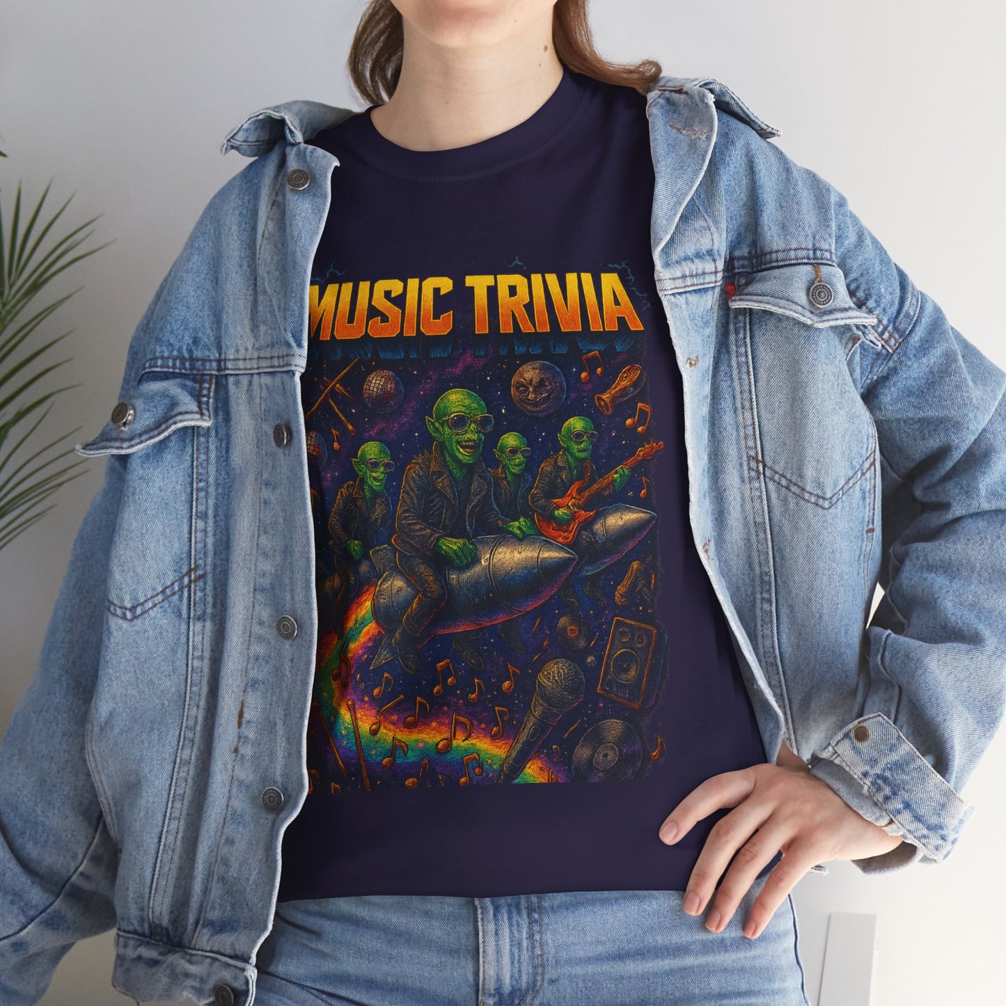 Music Trivia T-Shirt with Retro Alien Band Design