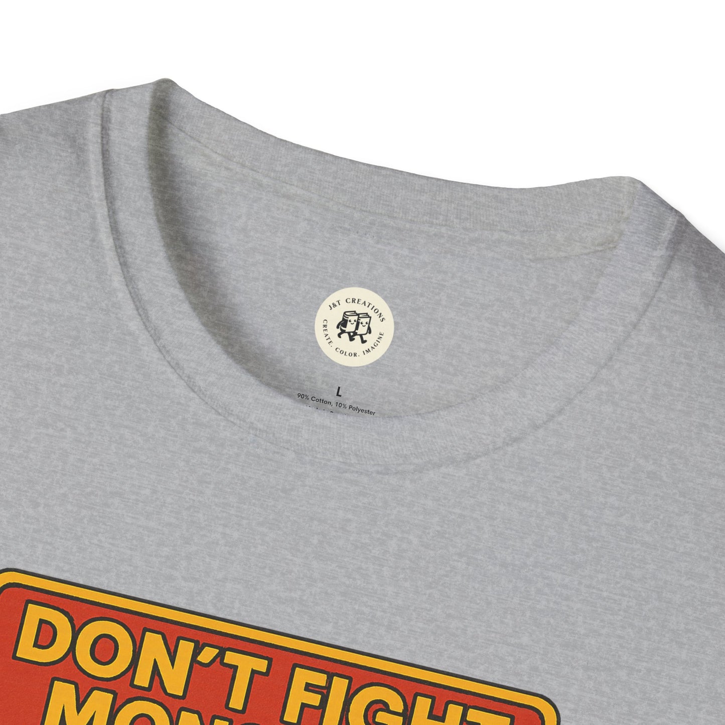 Gray Printify Beowolf bravery t-shirt with round neckline and bold graphic text design