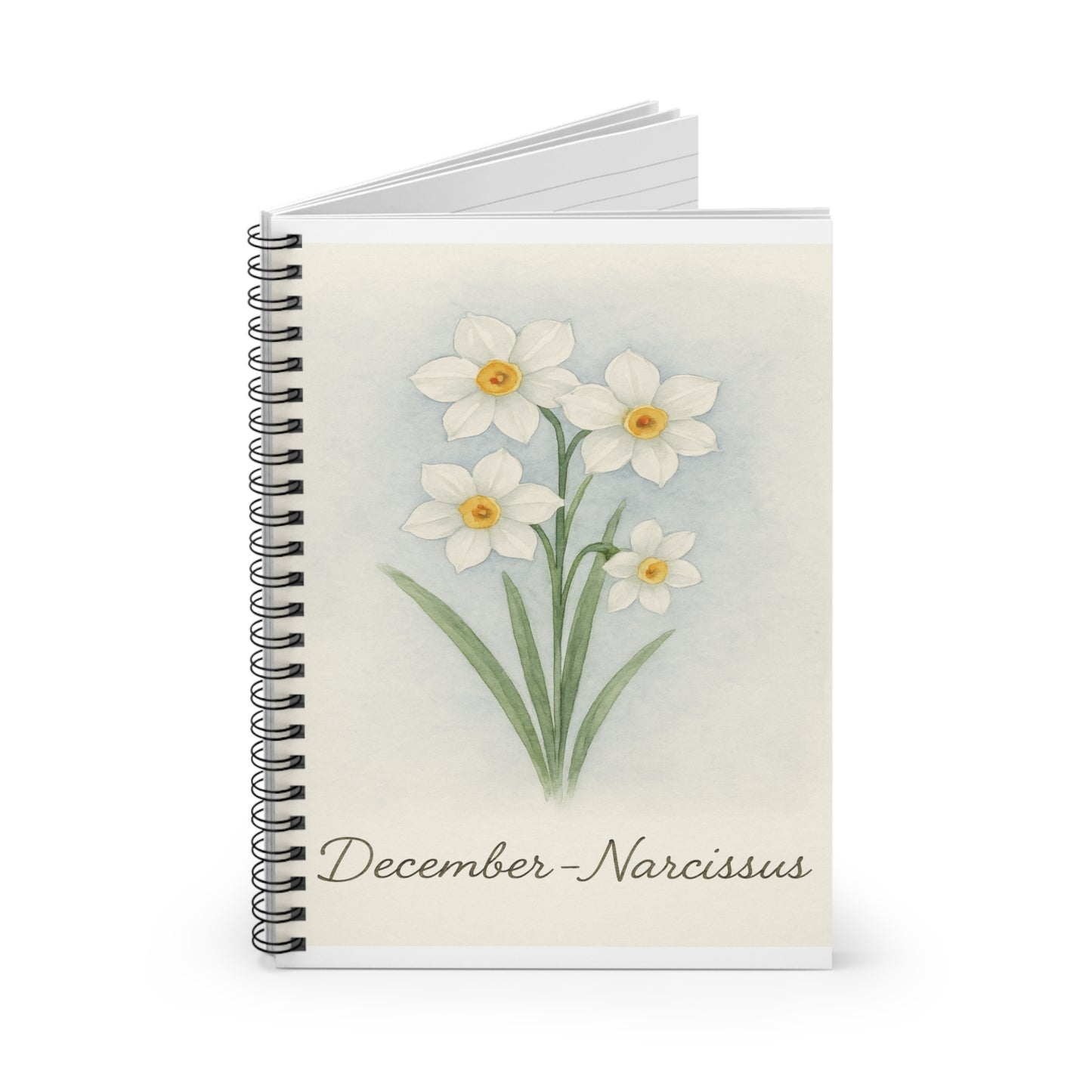 December Birth Flower Spiral Notebook - Ruled Line, Birthday Gifts, Floral Stationery, College Student Planner, Bullet Journal