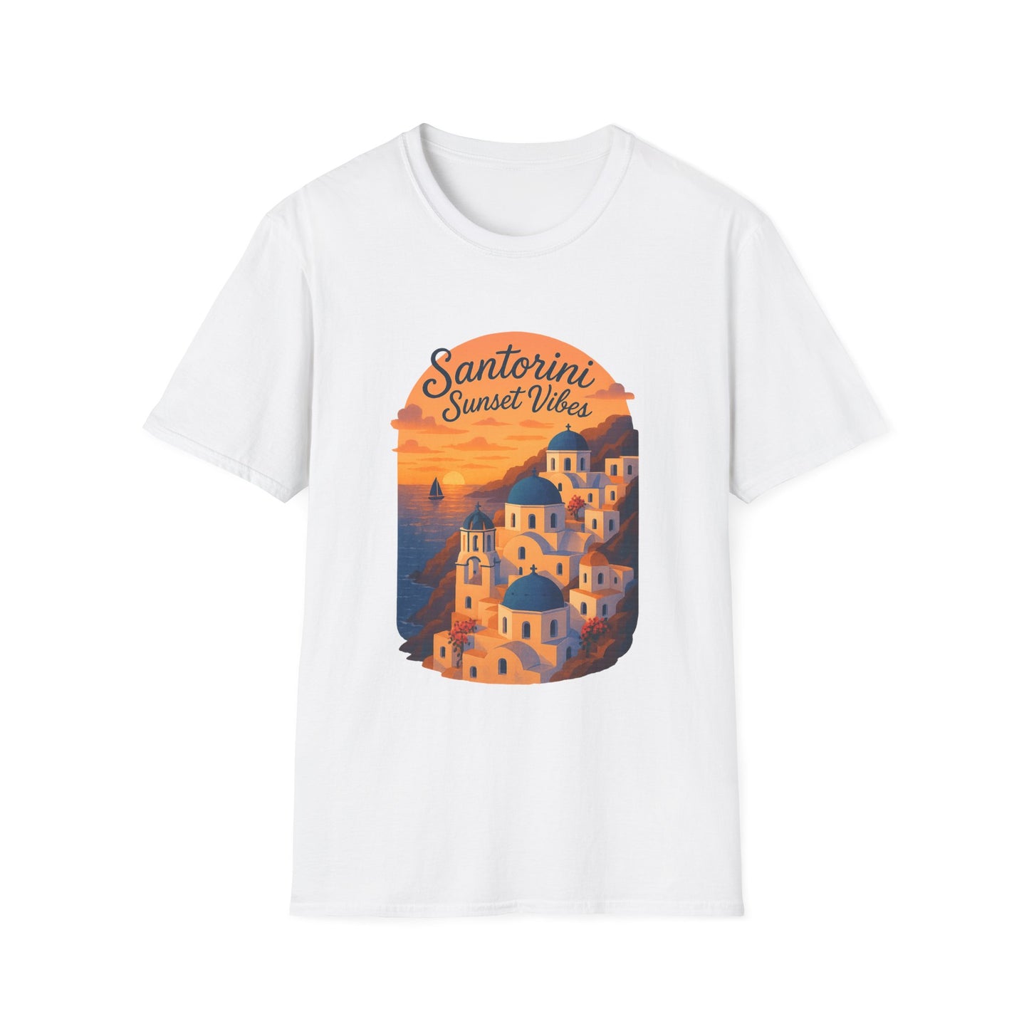 Santorini Sunset T-Shirt | Greece Mediterranean Travel Shirt | Greek Island Summer Tee | Coastal Graphic | Wanderlust Gift