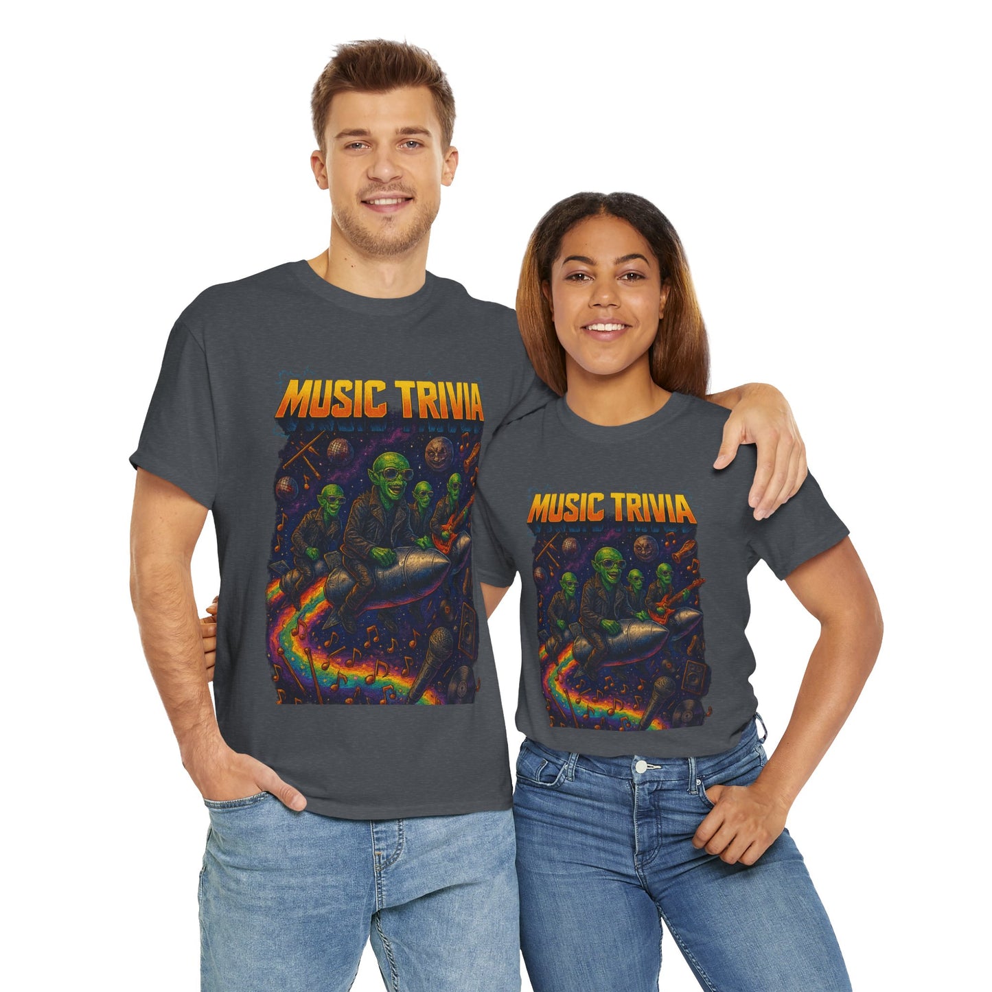 Music Trivia T-Shirt with Retro Alien Band Design