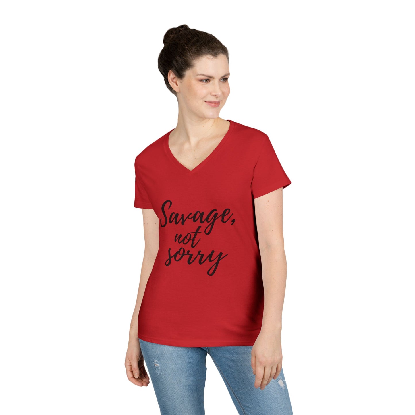 Savage V-Neck T-Shirt – Bold 'Savage, Not Sorry' Tee