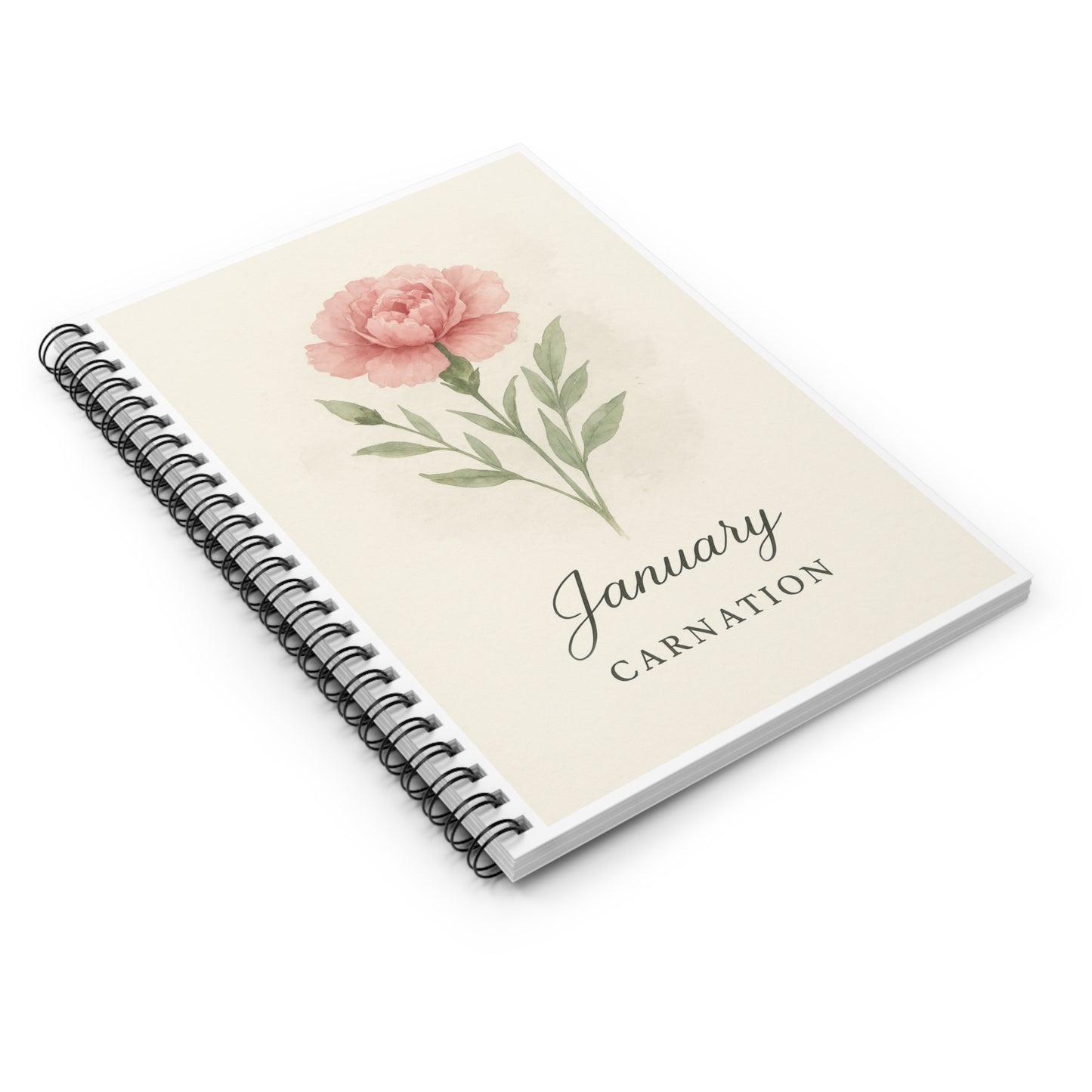 Pink Carnation January Birth Flower Spiral Notebook - Ruled Line, Birthday Gifts, Floral Stationery, College Student Planner, Bullet Journal
