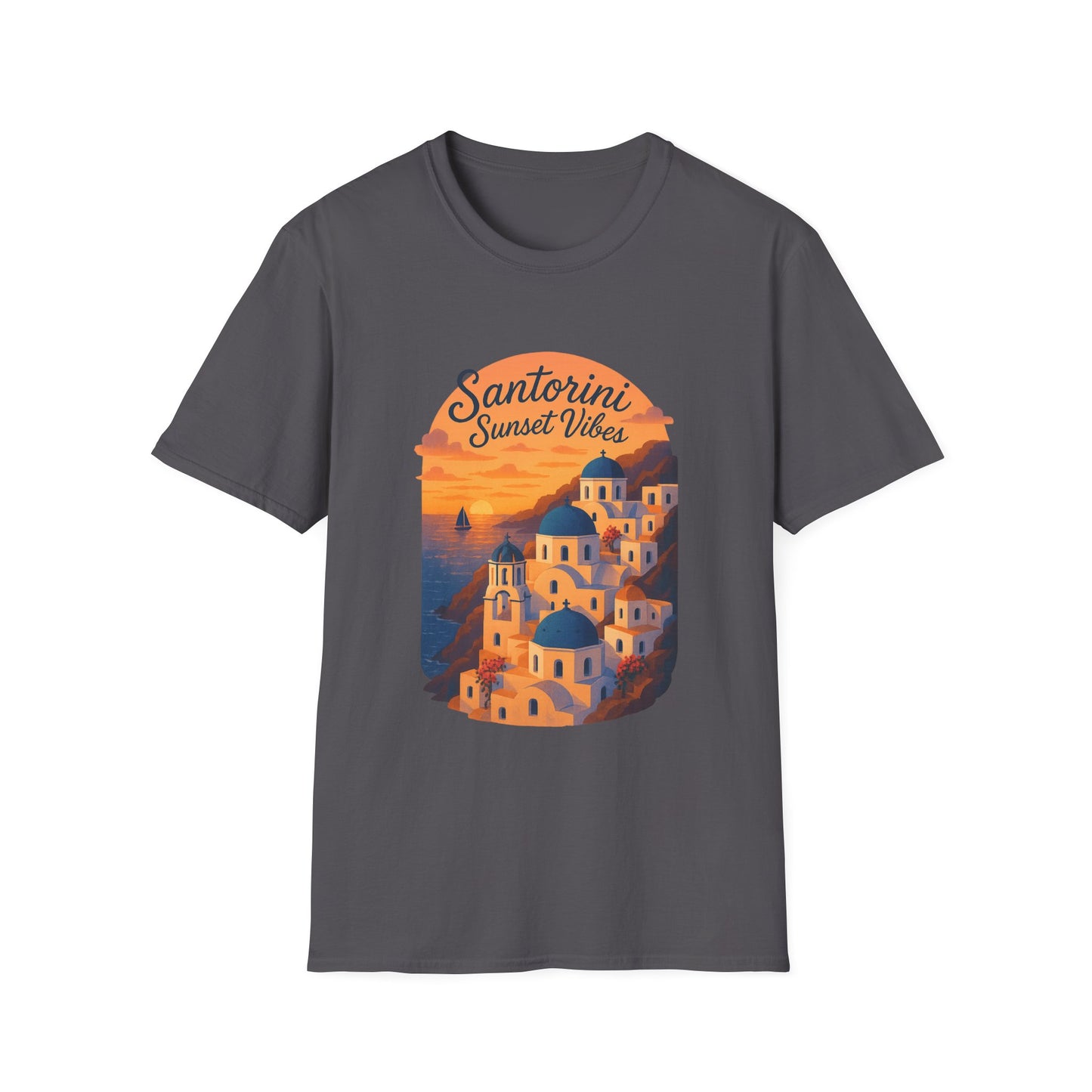 Santorini Sunset T-Shirt | Greece Mediterranean Travel Shirt | Greek Island Summer Tee | Coastal Graphic | Wanderlust Gift