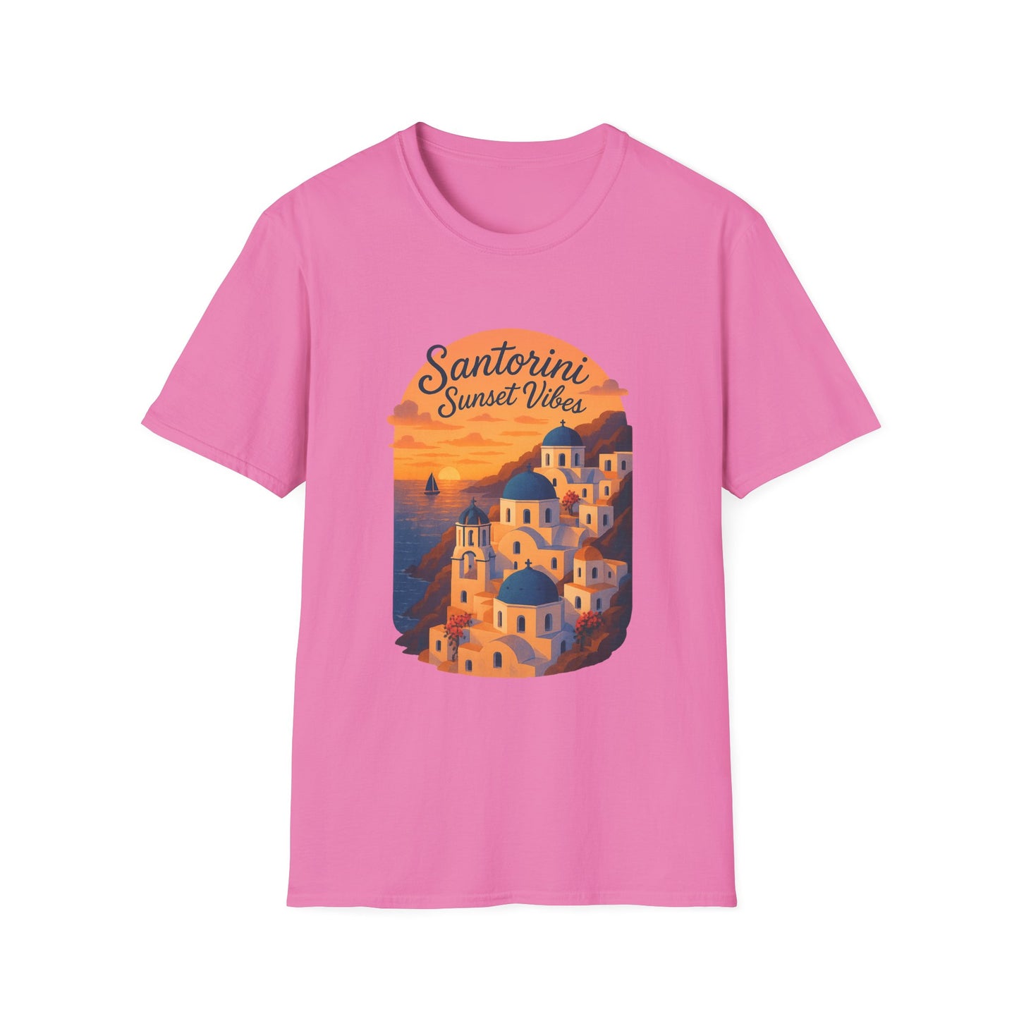 Santorini Sunset T-Shirt | Greece Mediterranean Travel Shirt | Greek Island Summer Tee | Coastal Graphic | Wanderlust Gift