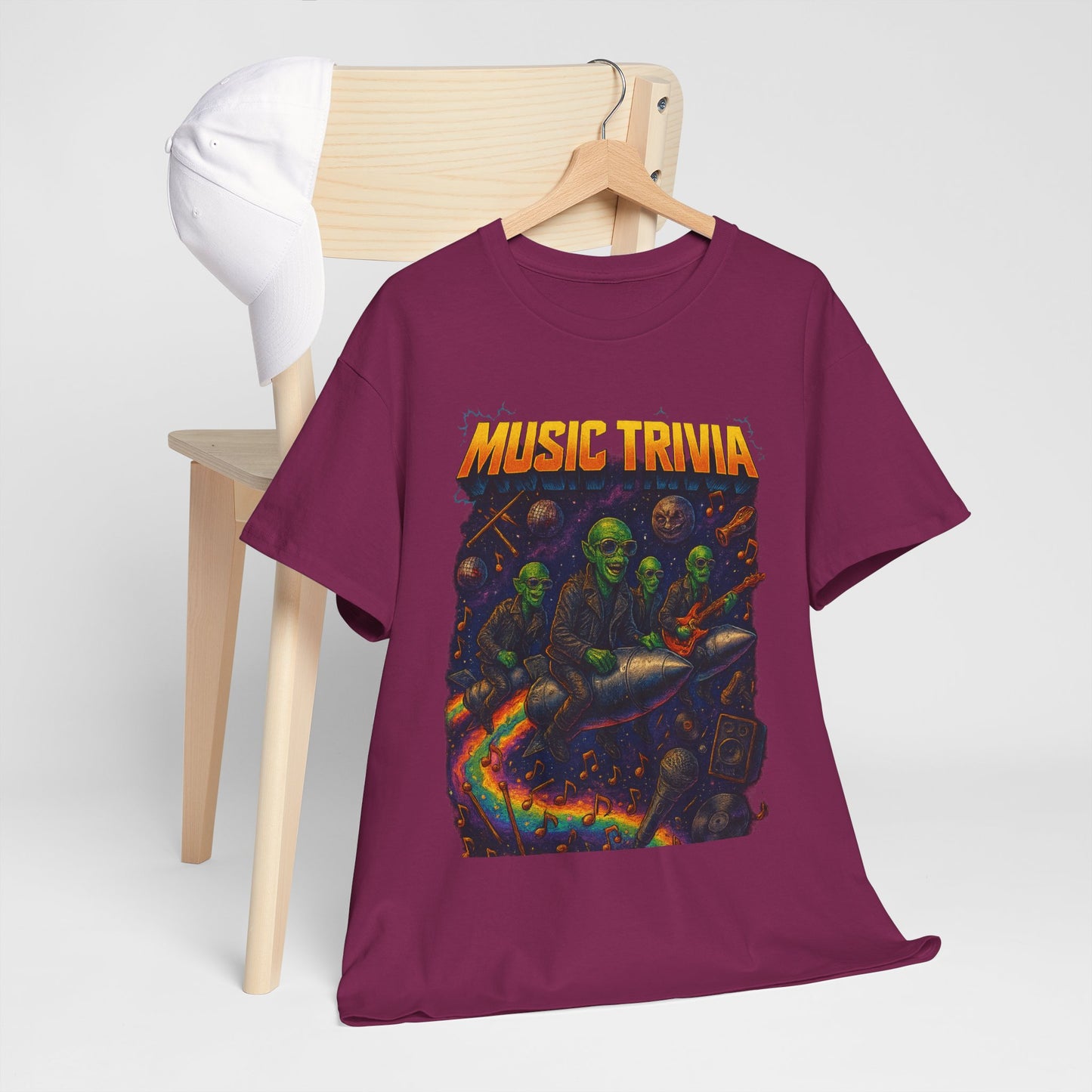 Music Trivia T-Shirt with Retro Alien Band Design