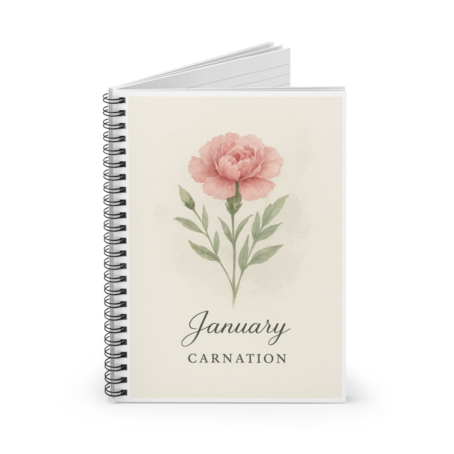 Pink Carnation January Birth Flower Spiral Notebook - Ruled Line, Birthday Gifts, Floral Stationery, College Student Planner, Bullet Journal