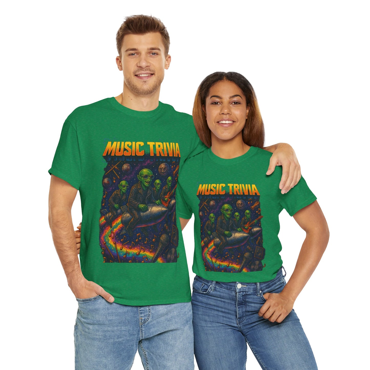 Music Trivia T-Shirt with Retro Alien Band Design