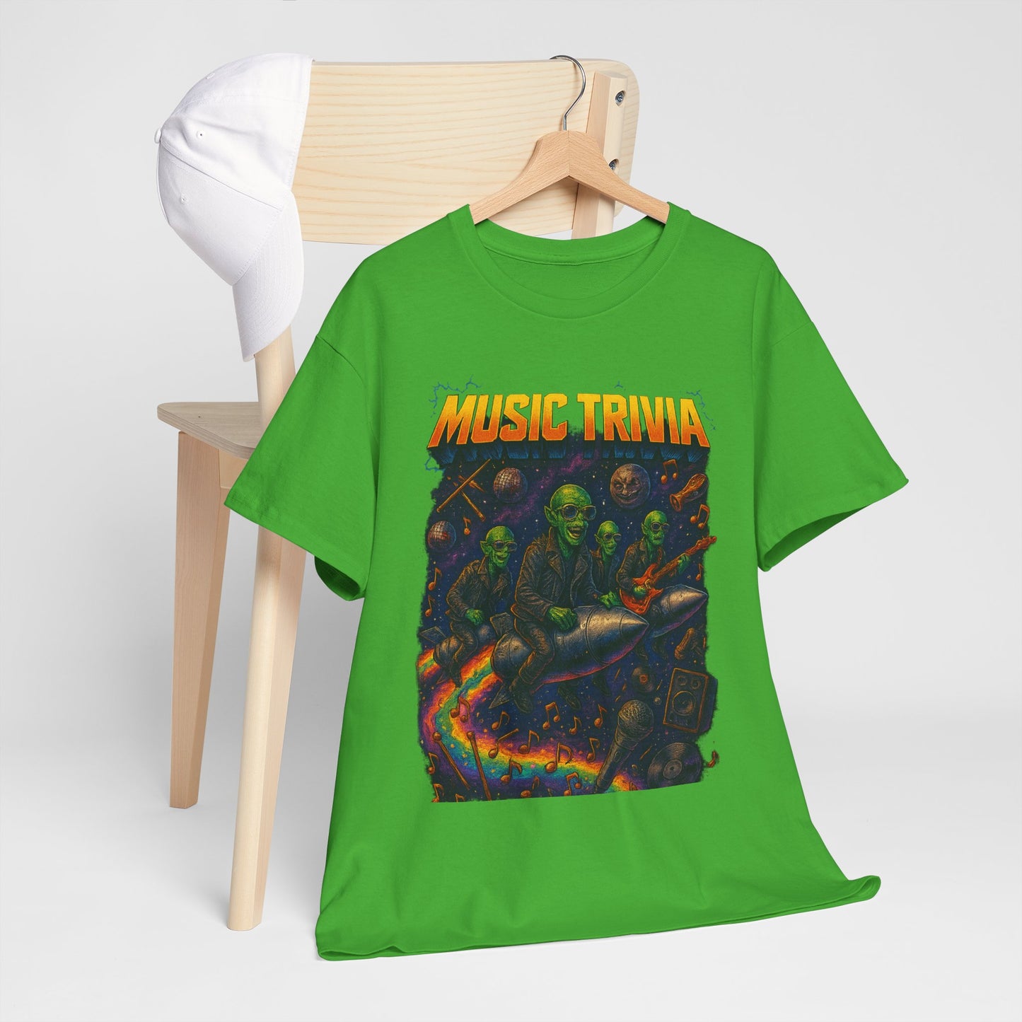 Music Trivia T-Shirt with Retro Alien Band Design