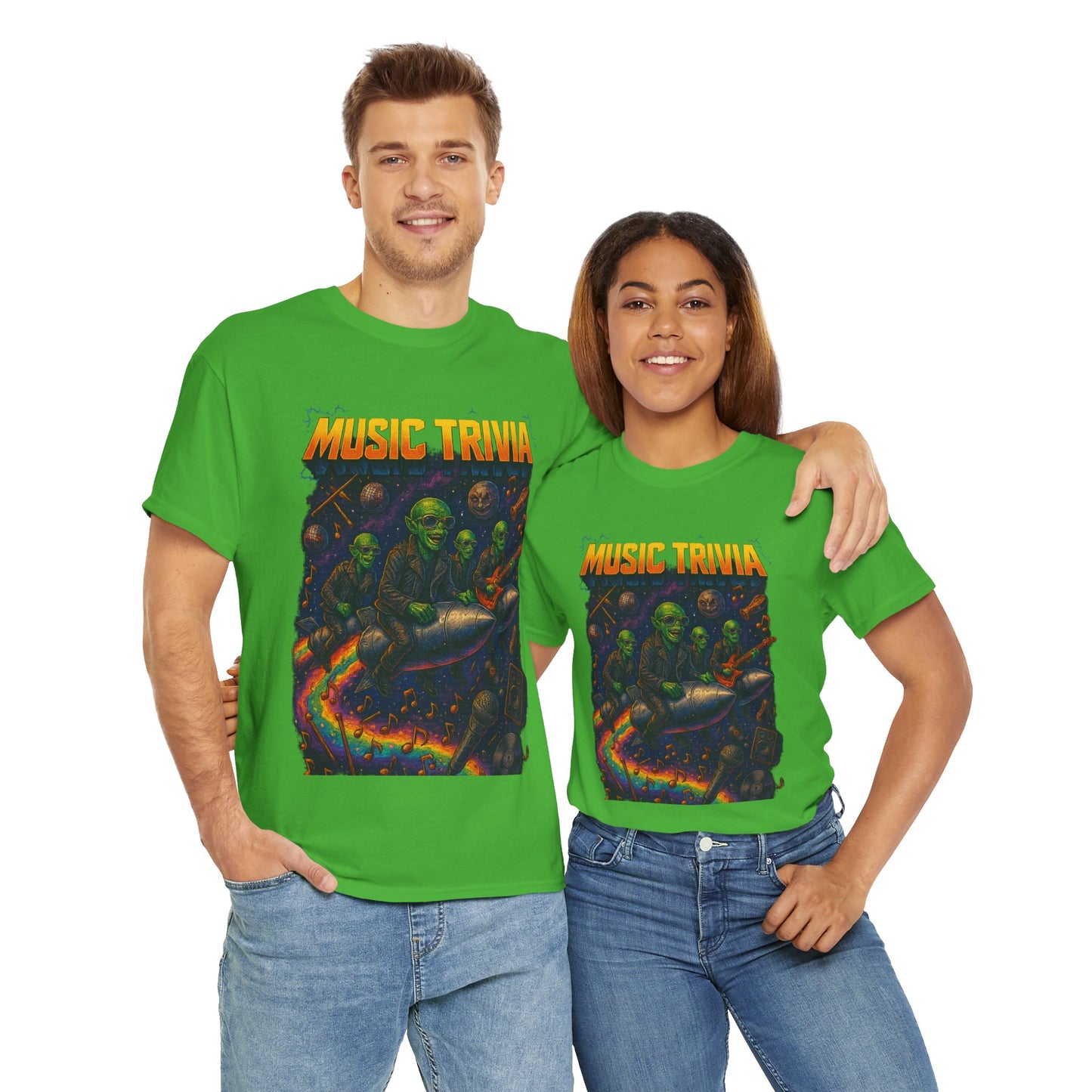 Music Trivia T-Shirt with Retro Alien Band Design