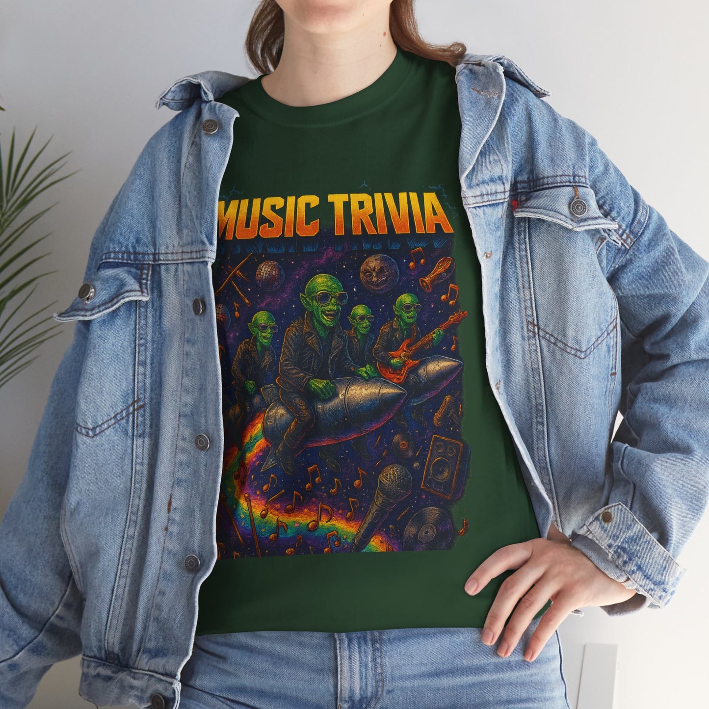 Music Trivia T-Shirt with Retro Alien Band Design
