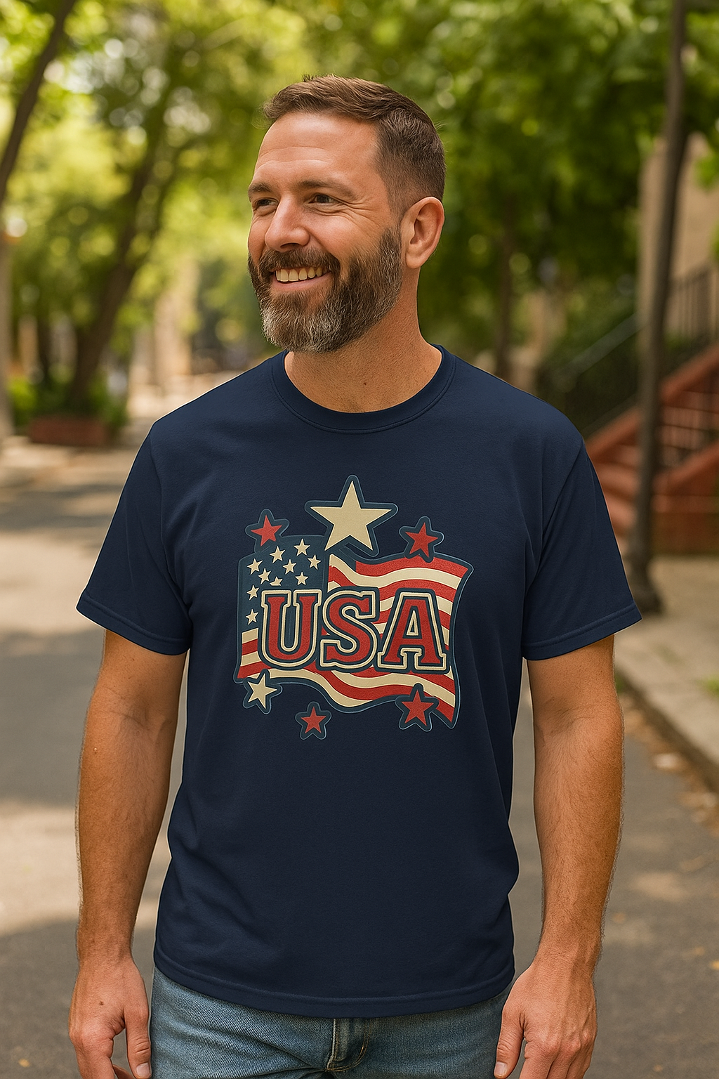 USA Flag T-Shirt with Retro Star Design