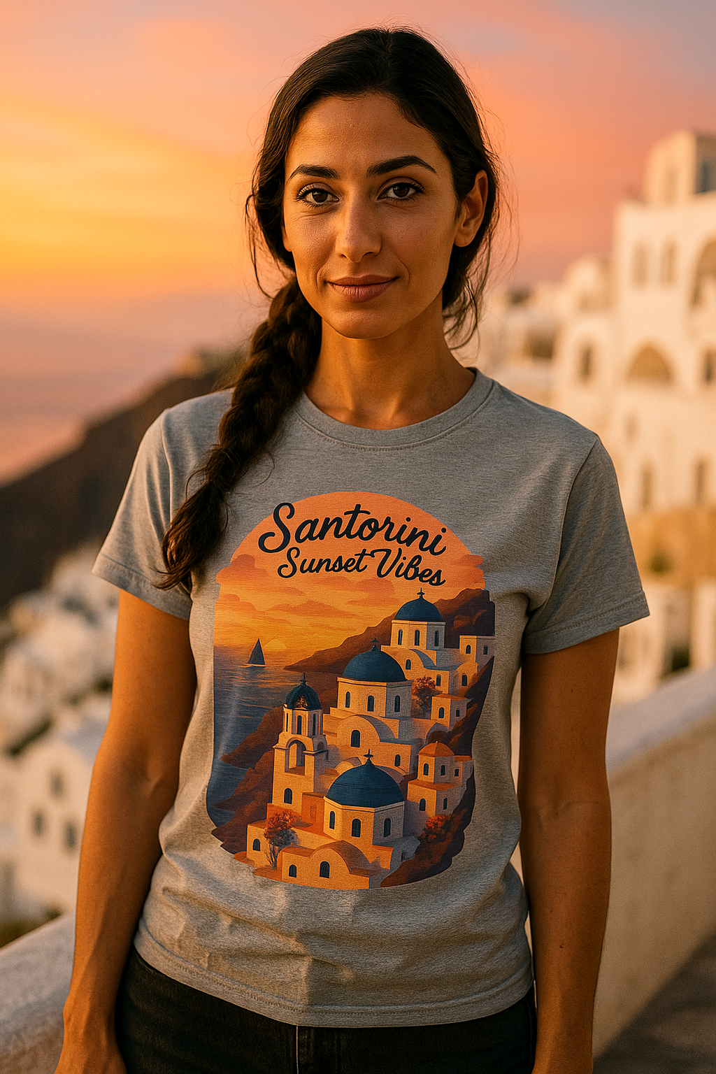 Santorini Sunset T-Shirt | Greece Mediterranean Travel Shirt | Greek Island Summer Tee | Coastal Graphic | Wanderlust Gift