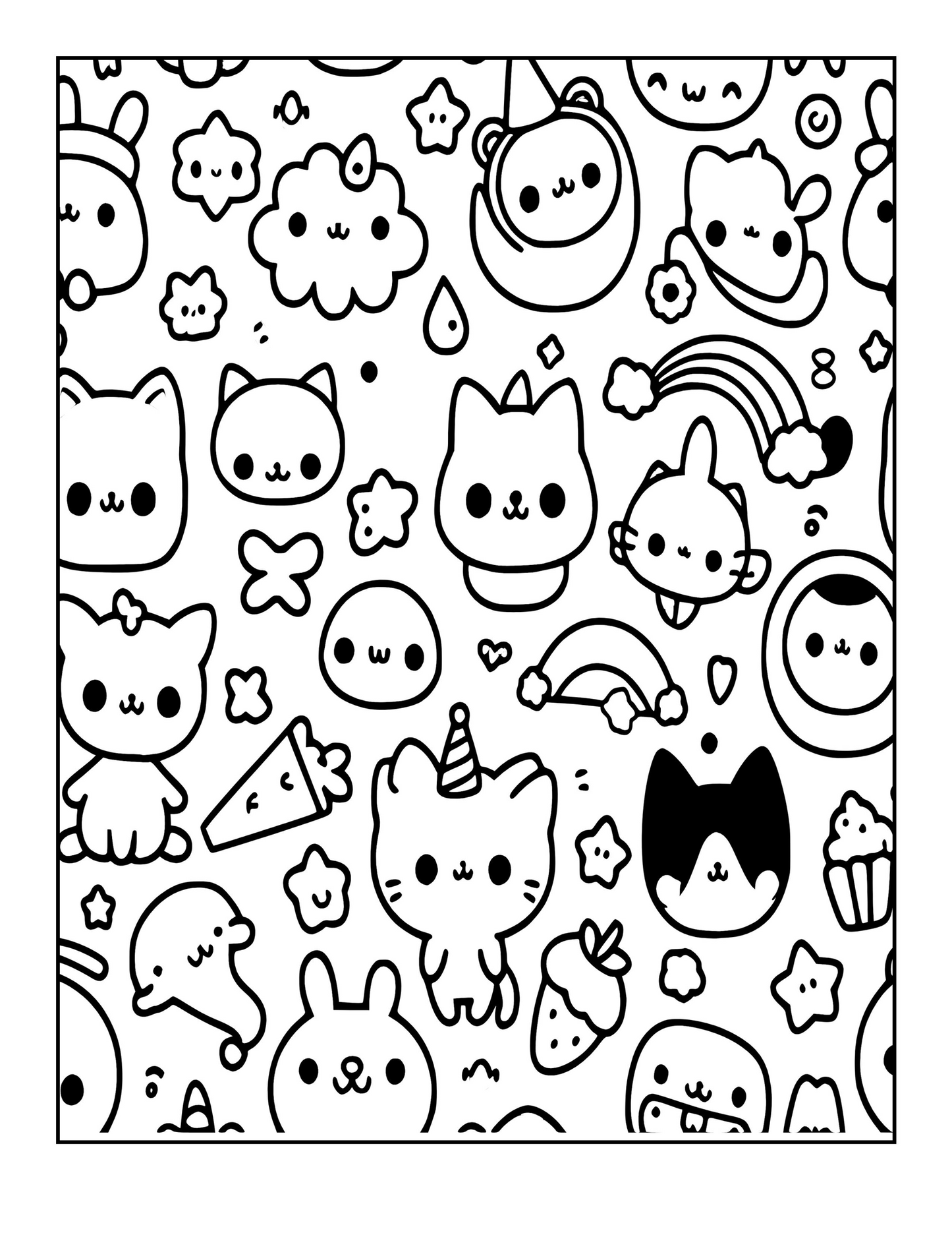 Kawaii Coloring Book | Cute Pattern Designs for Kids, Teens & Adults | Printable or Physical Coloring Pages