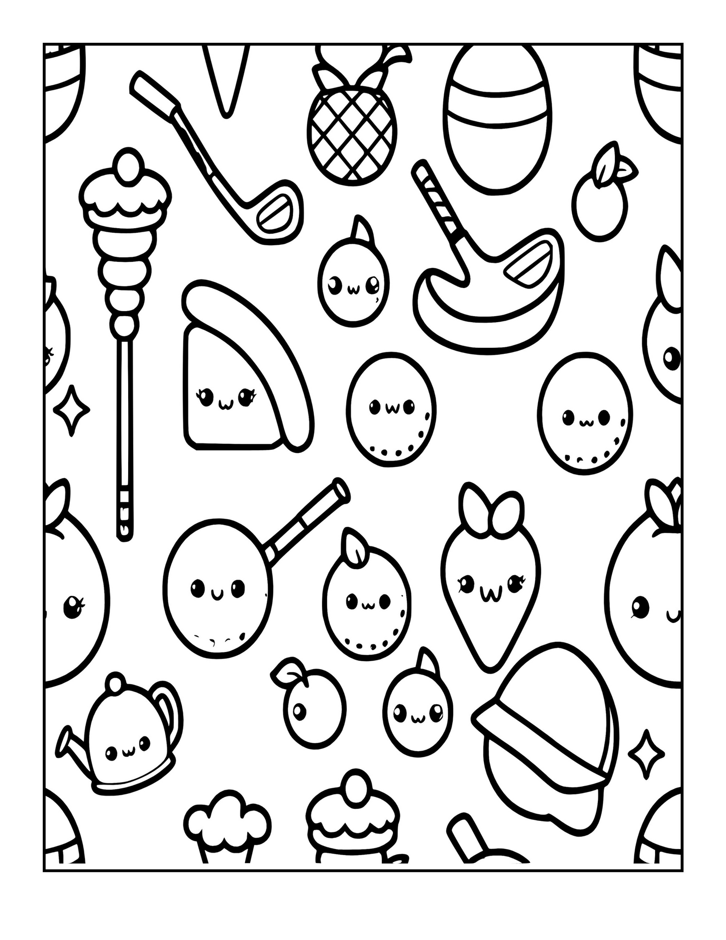 Kawaii Coloring Book | Cute Pattern Designs for Kids, Teens & Adults | Printable or Physical Coloring Pages