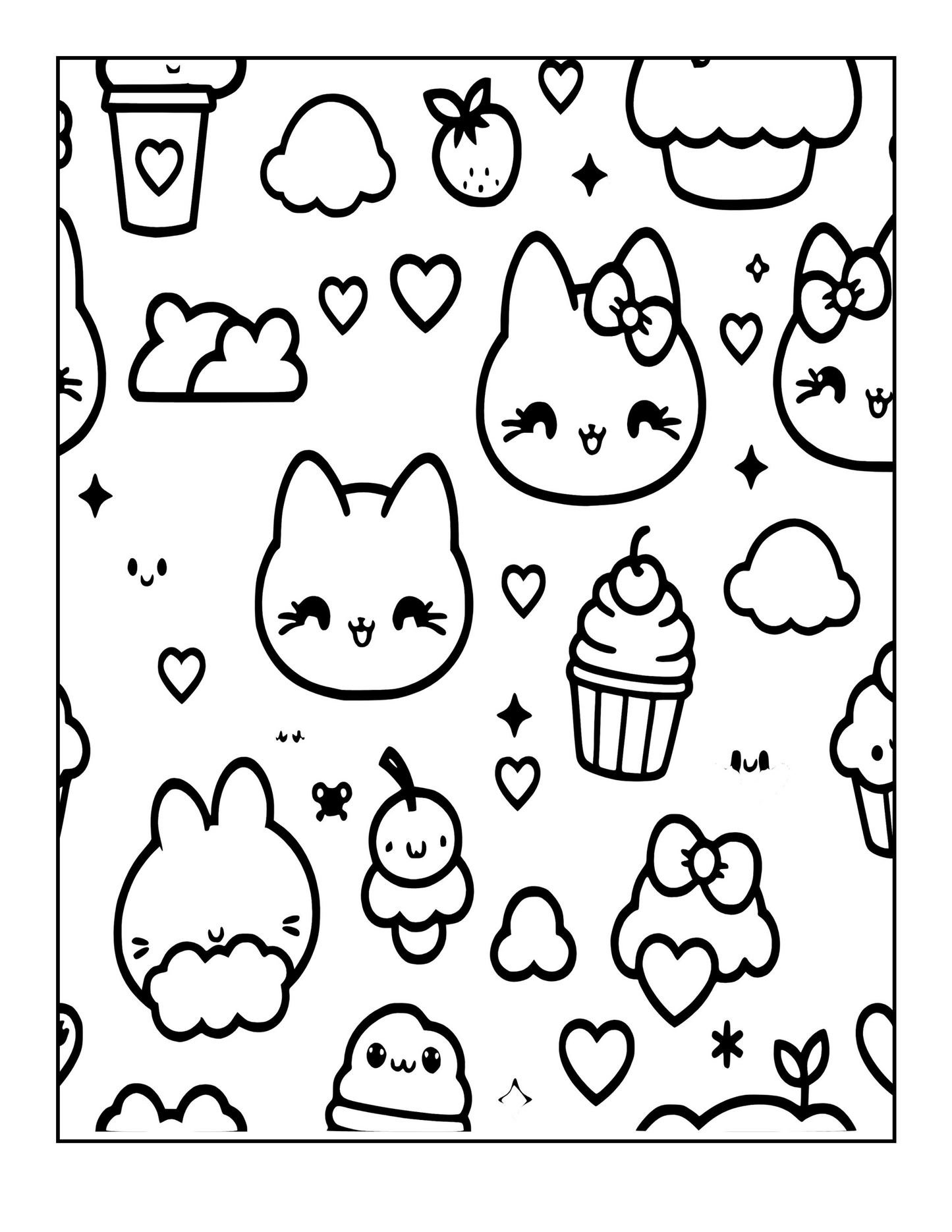 Kawaii Coloring Book | Cute Pattern Designs for Kids, Teens & Adults | Printable or Physical Coloring Pages