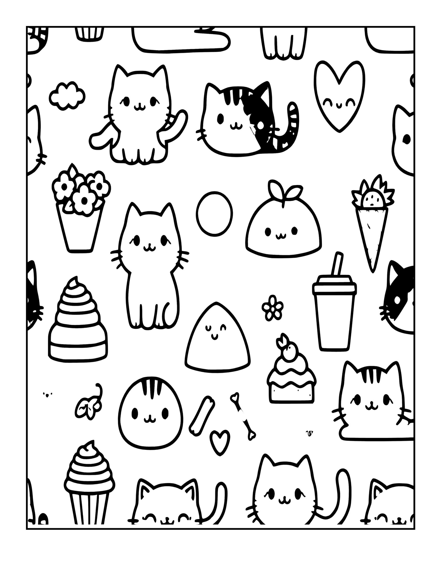 Kawaii Coloring Book | Cute Pattern Designs for Kids, Teens & Adults | Printable or Physical Coloring Pages