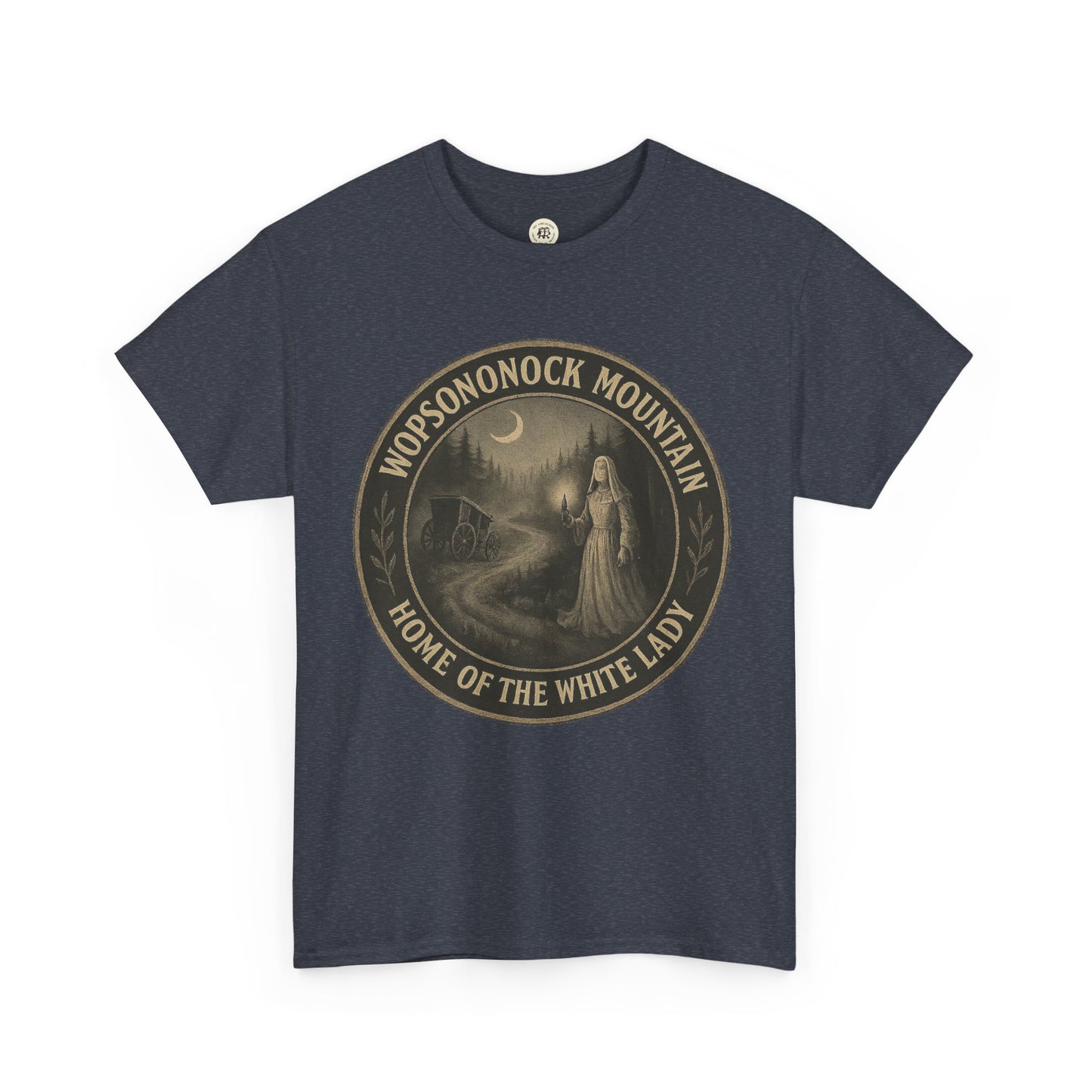 Printify dark gray Altoona ghost shirt featuring Wopsononock Mountain white lady ghost graphic