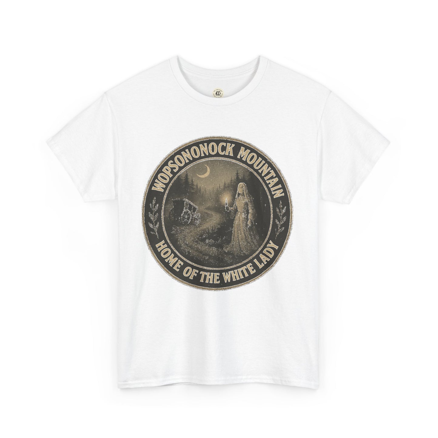 White Printify t-shirt featuring Wopsononock Mountain ghost design with Altoona ghost shirt text