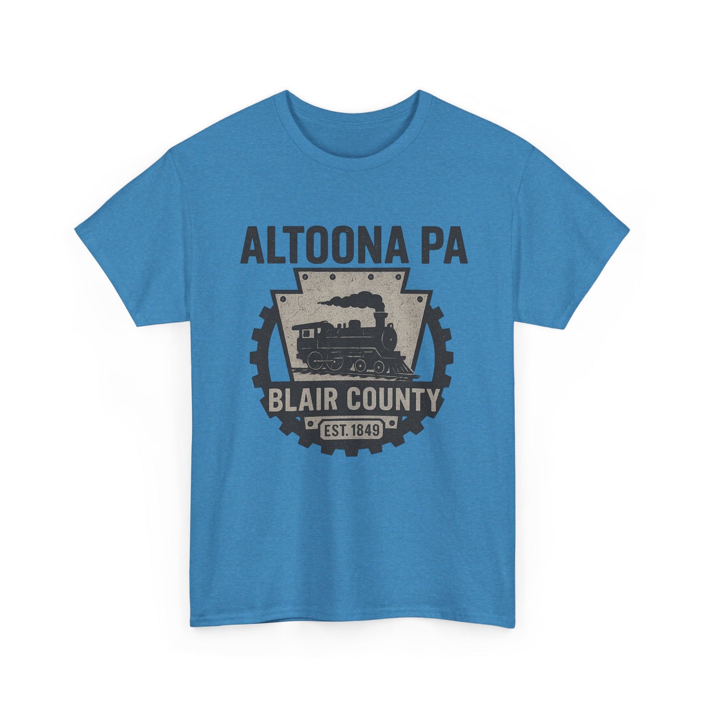 Blue Printify Altoona PA t-shirt featuring Blair County vintage train graphic
