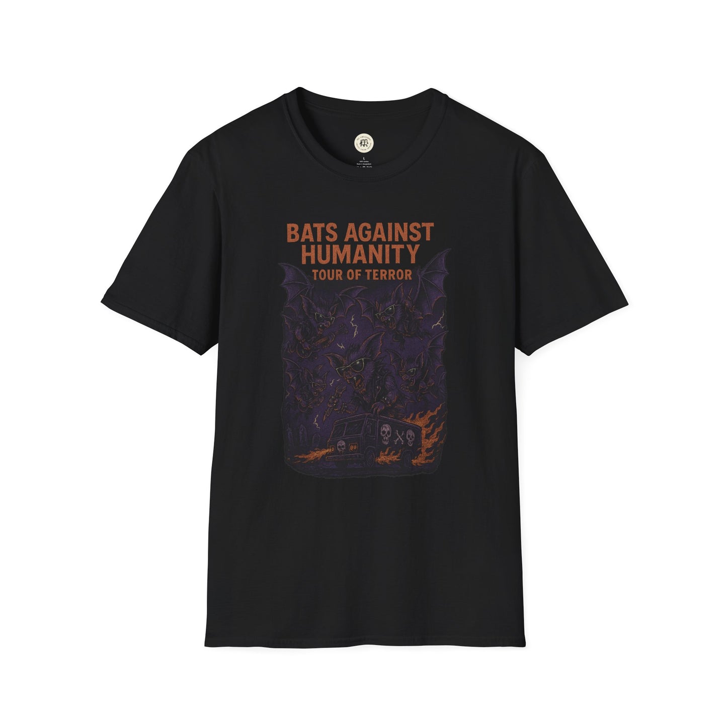 Black bats against humanity t-shirt with spooky bats and tour of terror graphic design