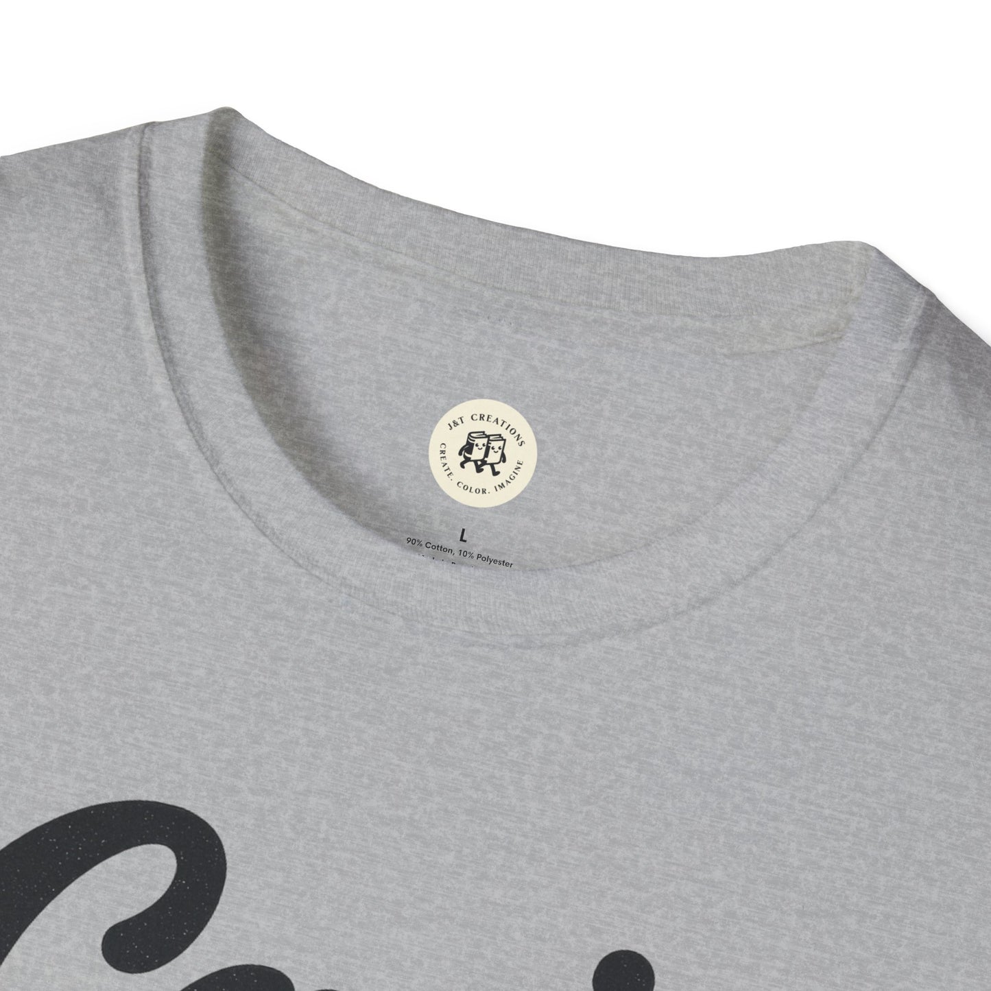 Gray Printify t-shirt close-up with can't win em all graphic tee design and round neckline