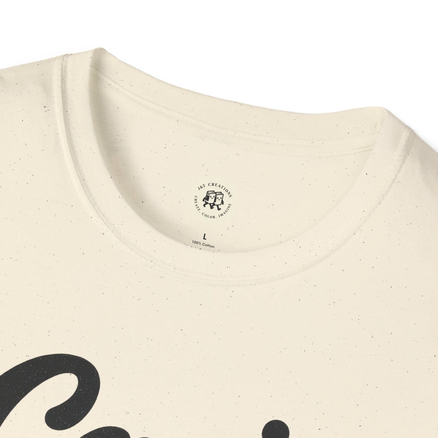 Close-up of Printify cream colored t-shirt collar featuring can't win em all graphic tee design