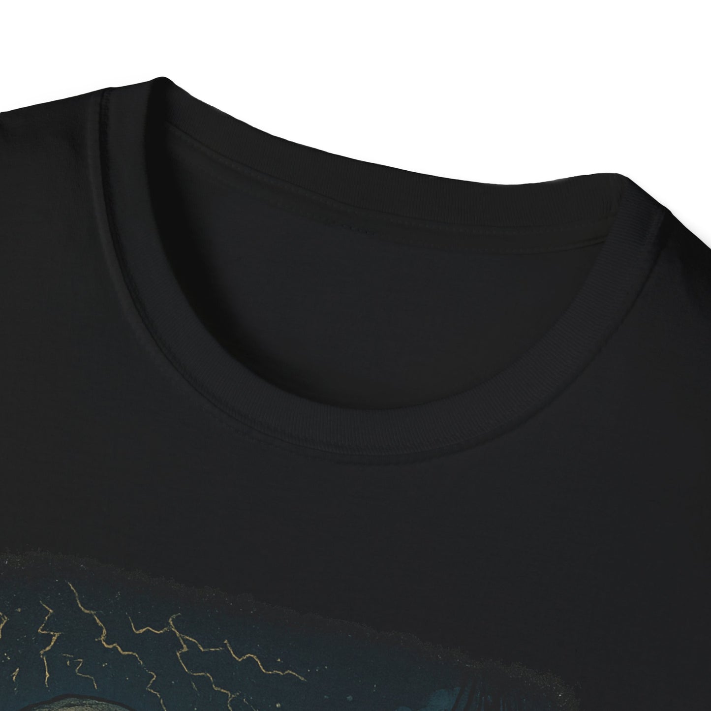 Black Printify T-shirt featuring Captain Ahab bone whale tee design with detailed artwork